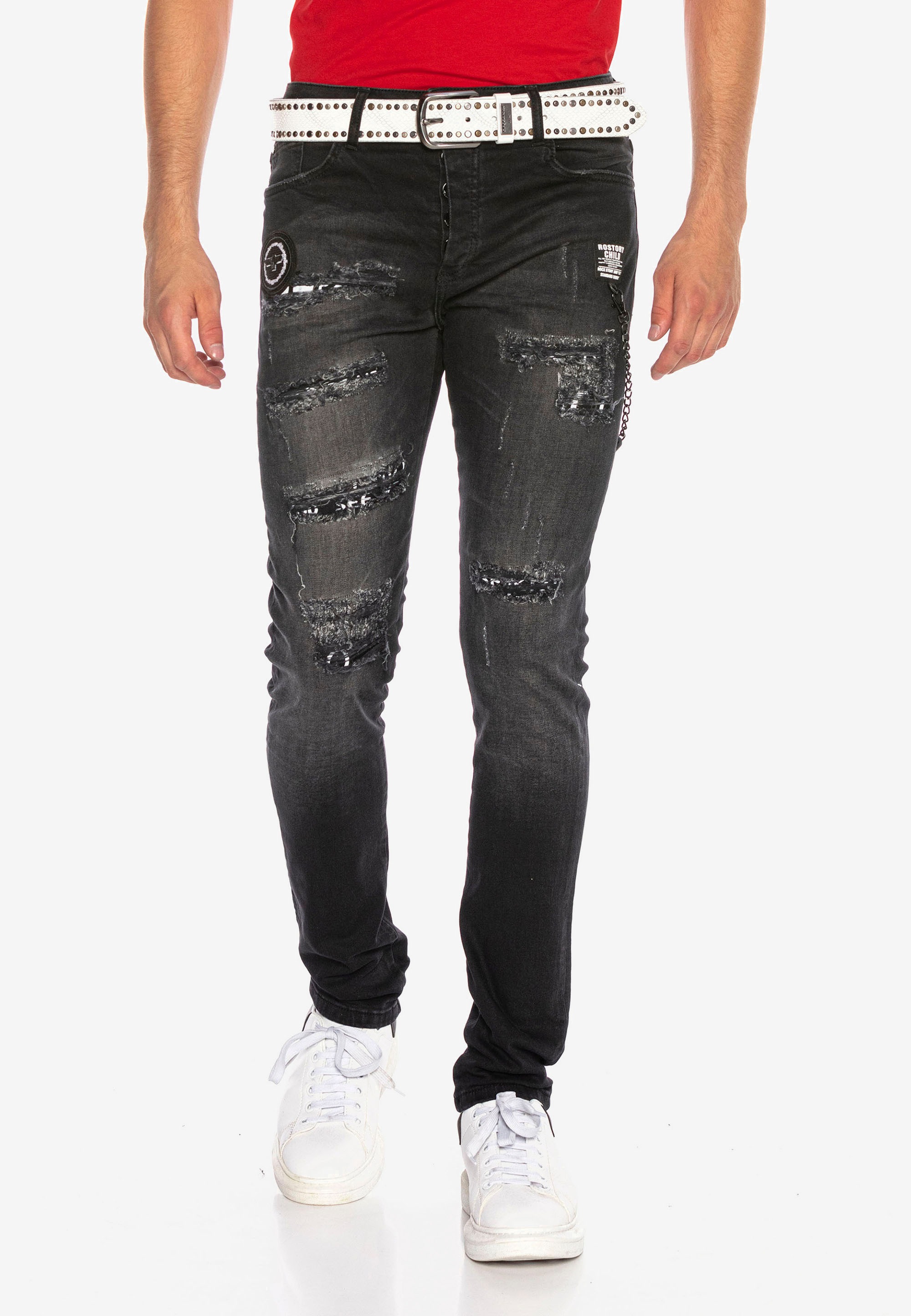 Cipo & Baxx Bequeme Jeans, im Used-Look mit Print-Elementen