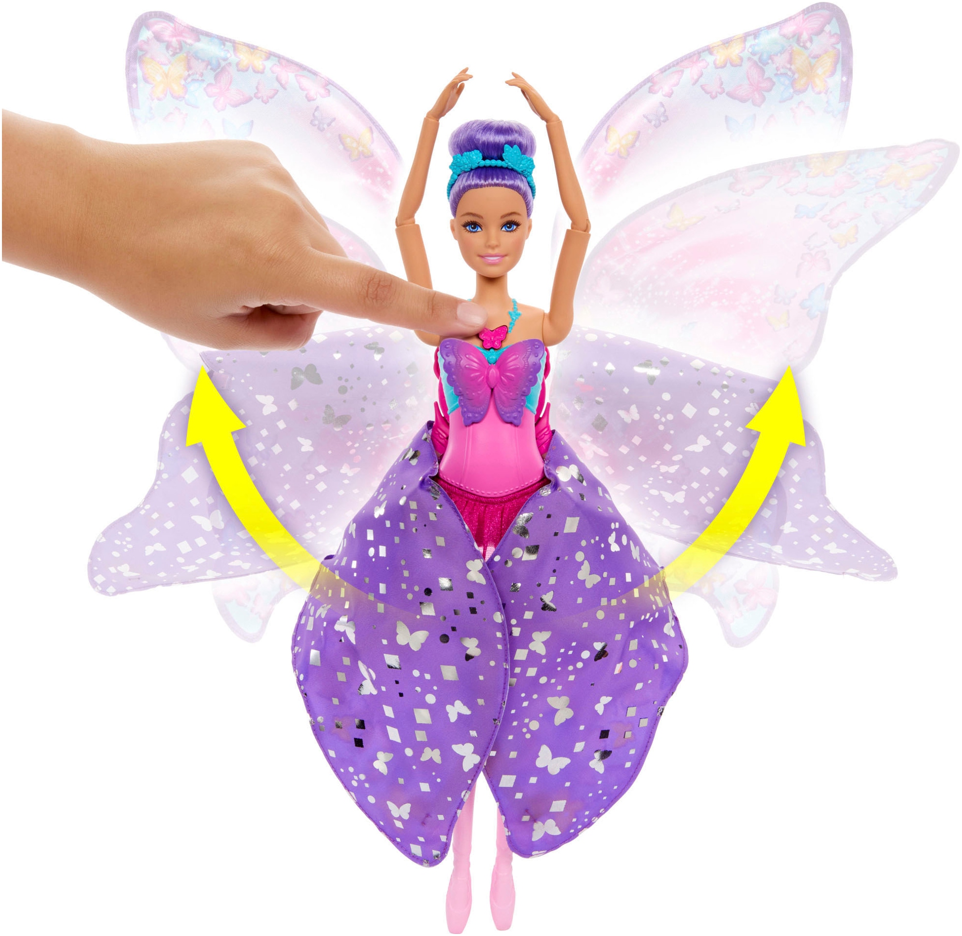 Barbie Anziehpuppe »Dance and Flutter Tanz, violette Haare«, mit 2-in-1-Verwandlung von der Tänzerin zum Schmetterling