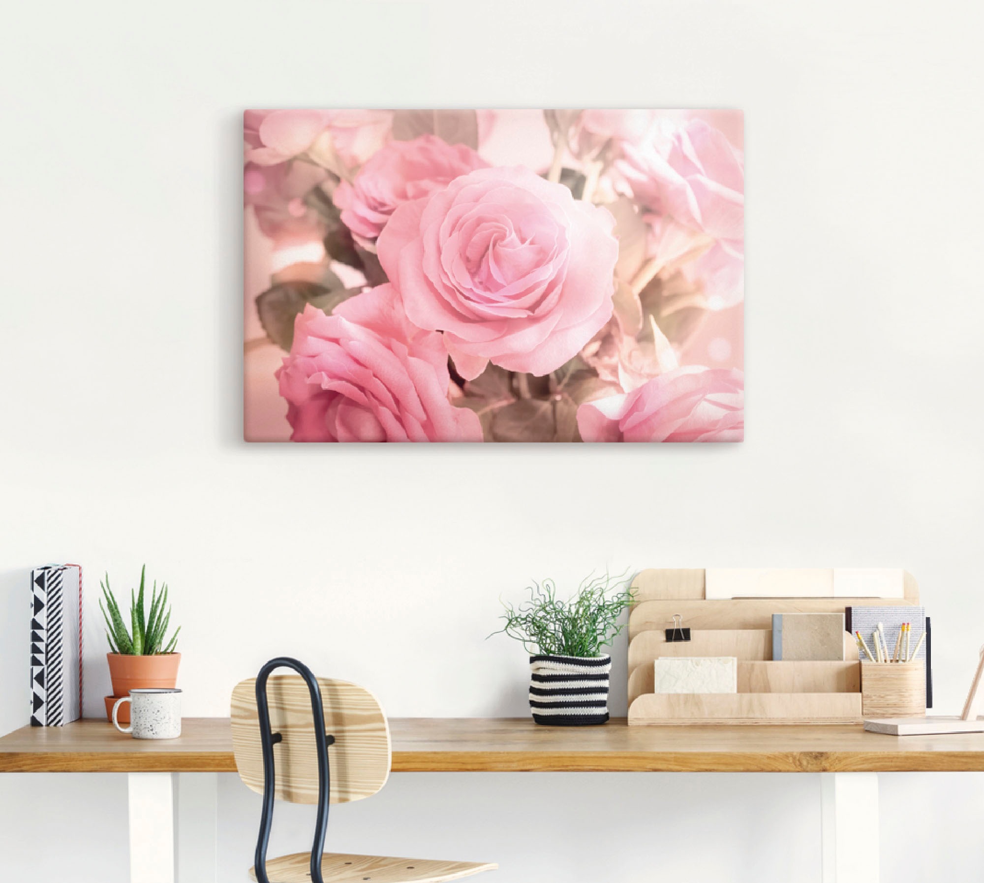 Artland Leinwandbild "Rosarosenbouquet" Blumen 1 Stk. tlg. auf Holzrahmen g günstig online kaufen