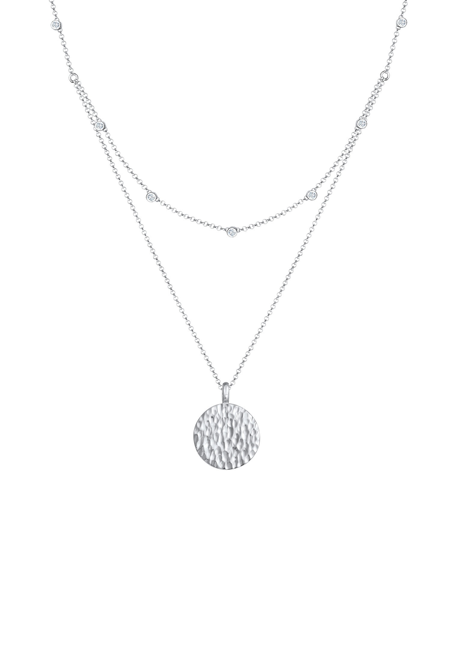 Gliederkette ELLI "Münze Plättchen Kristalle 925 Silber" Gr. 40, silber, Halsketten, Damen, 40, ohne Stein, Silber 925 (Sterlingsilber), L: 40, Gliederkette 3