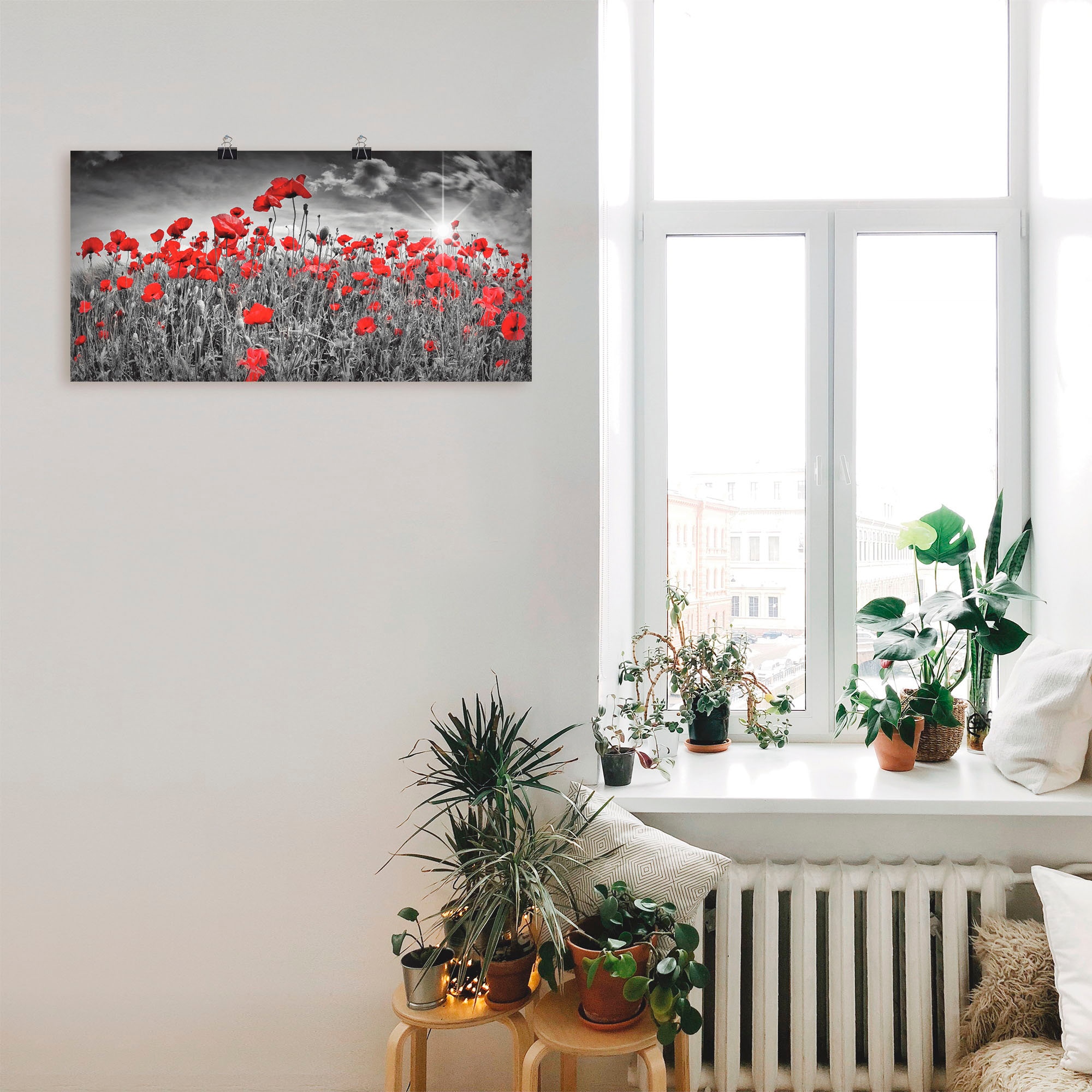 Artland Wandbild »Idyllisches Mohnblumenfeld mit Sonne«, Blumen, (1 St.), als Alubild, Outdoorbild, Leinwandbild, Poster, Wandaufkleber