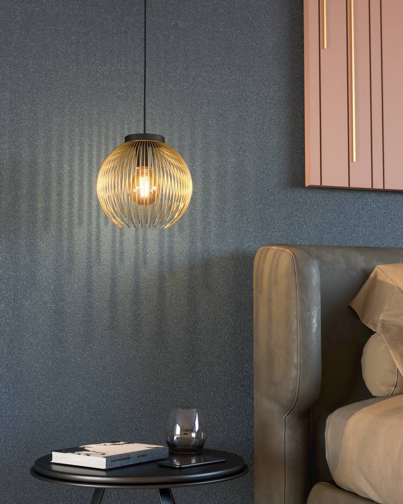 EGLO Hängeleuchte »VENEZUELA Pendellampe, Esszimmerlampe, Metall, schwarz, gold, E27« E27 1 Stk. Esstischlampe, Pendelleuchte, Drahtschirm, 1 flammig, 110x23,5cm