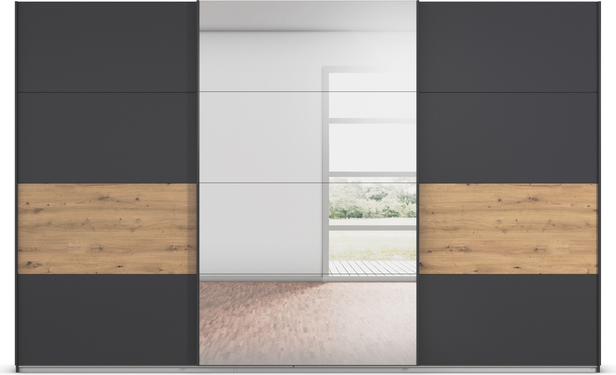 rauch Schwebetürenschrank »Schwebetürenschrank Kleiderschrank Schrank Garderobe CORTONA«, inkl. Inneneinteilung, 2 Stoffboxen und zusätzlichen Einlegeböden