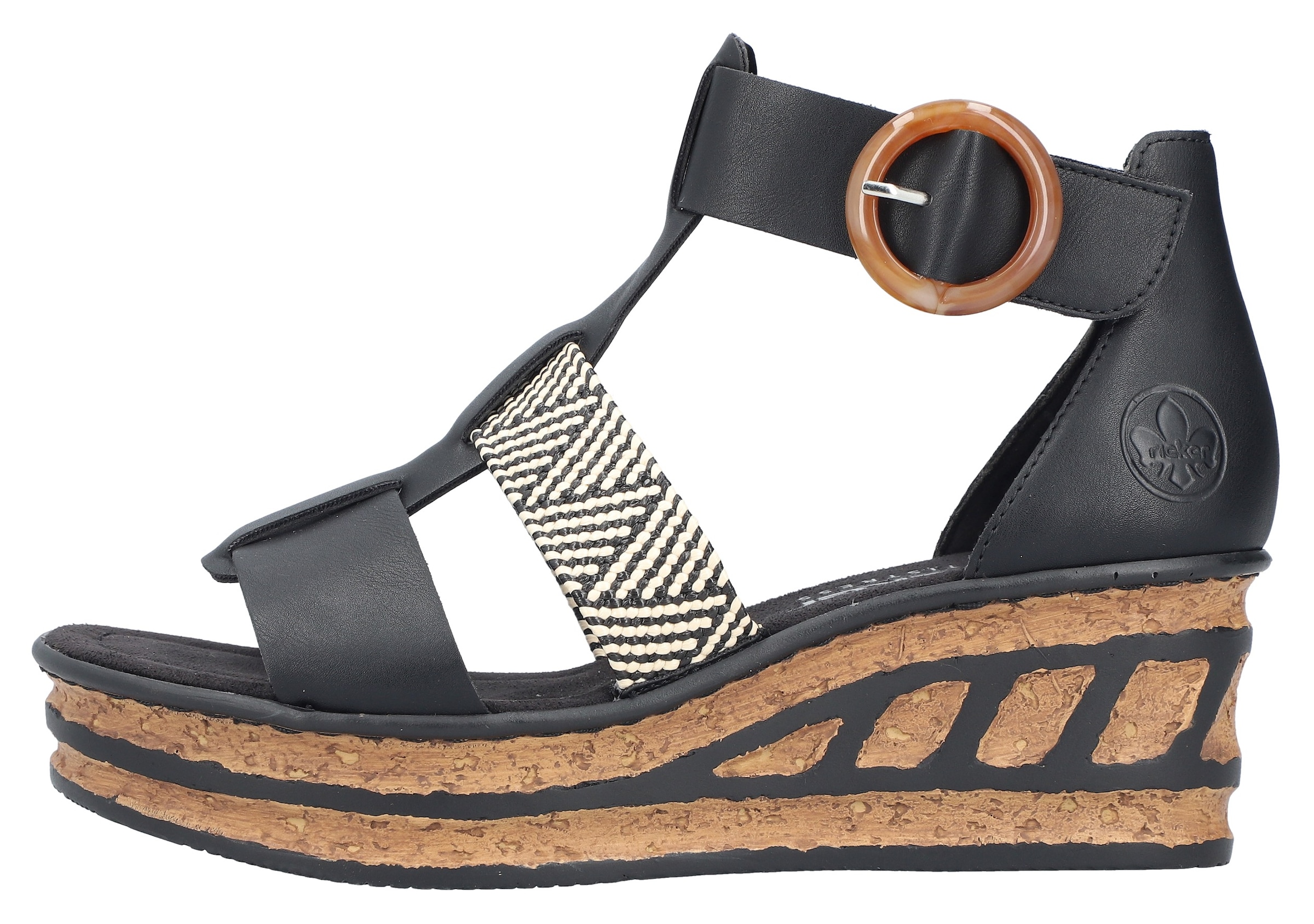 Rieker Keilsandalette, Sommerschuh, Plateausandalette, Sandale mit modischem 6 cm Keilabsatz