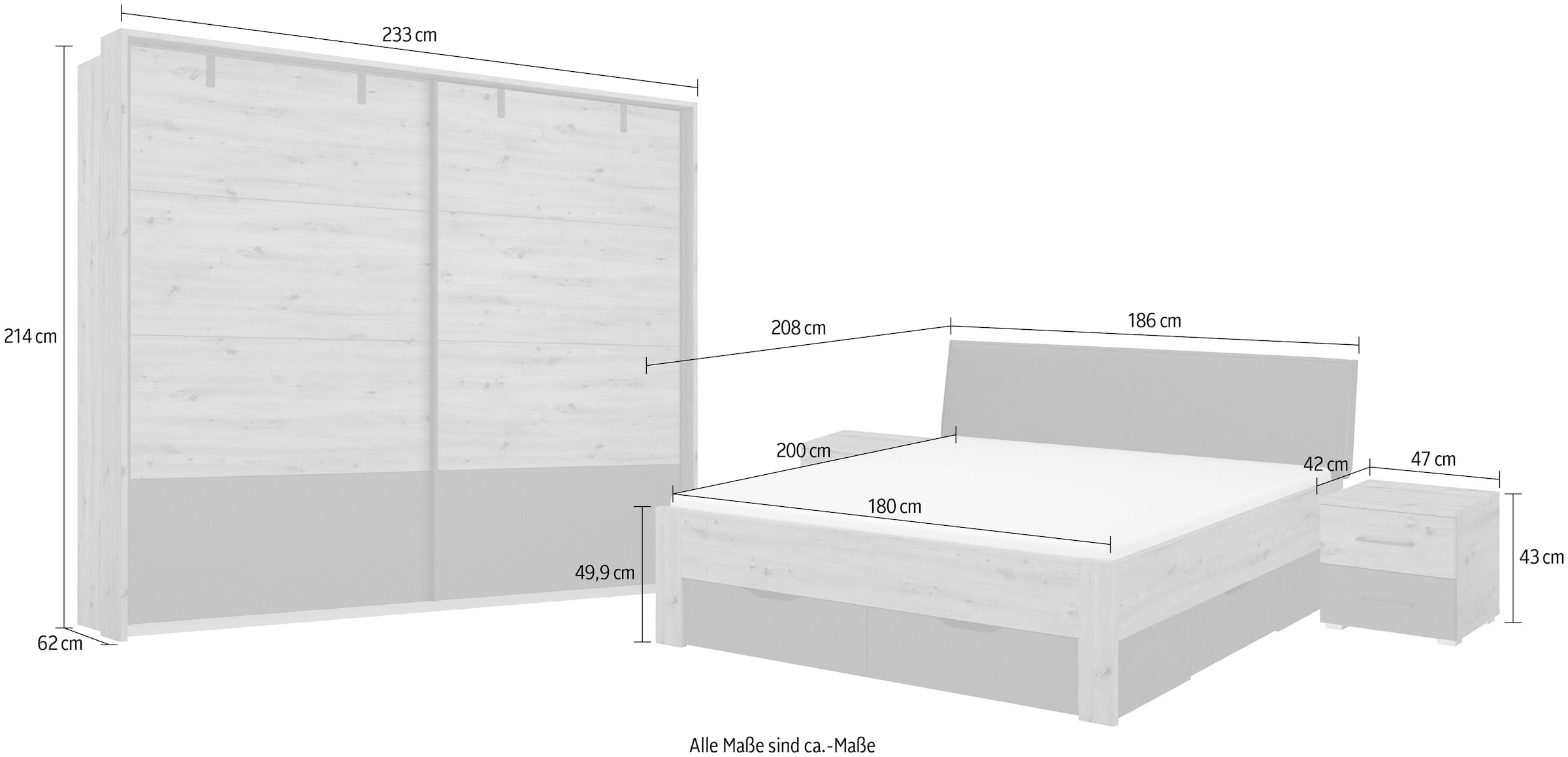 rauch Schlafzimmer-Set »Birmingham«, (5 St.), 5-tlg.Set: Schwebetürenschrank inkl. Passepartout, Bett, 2 Nachttische