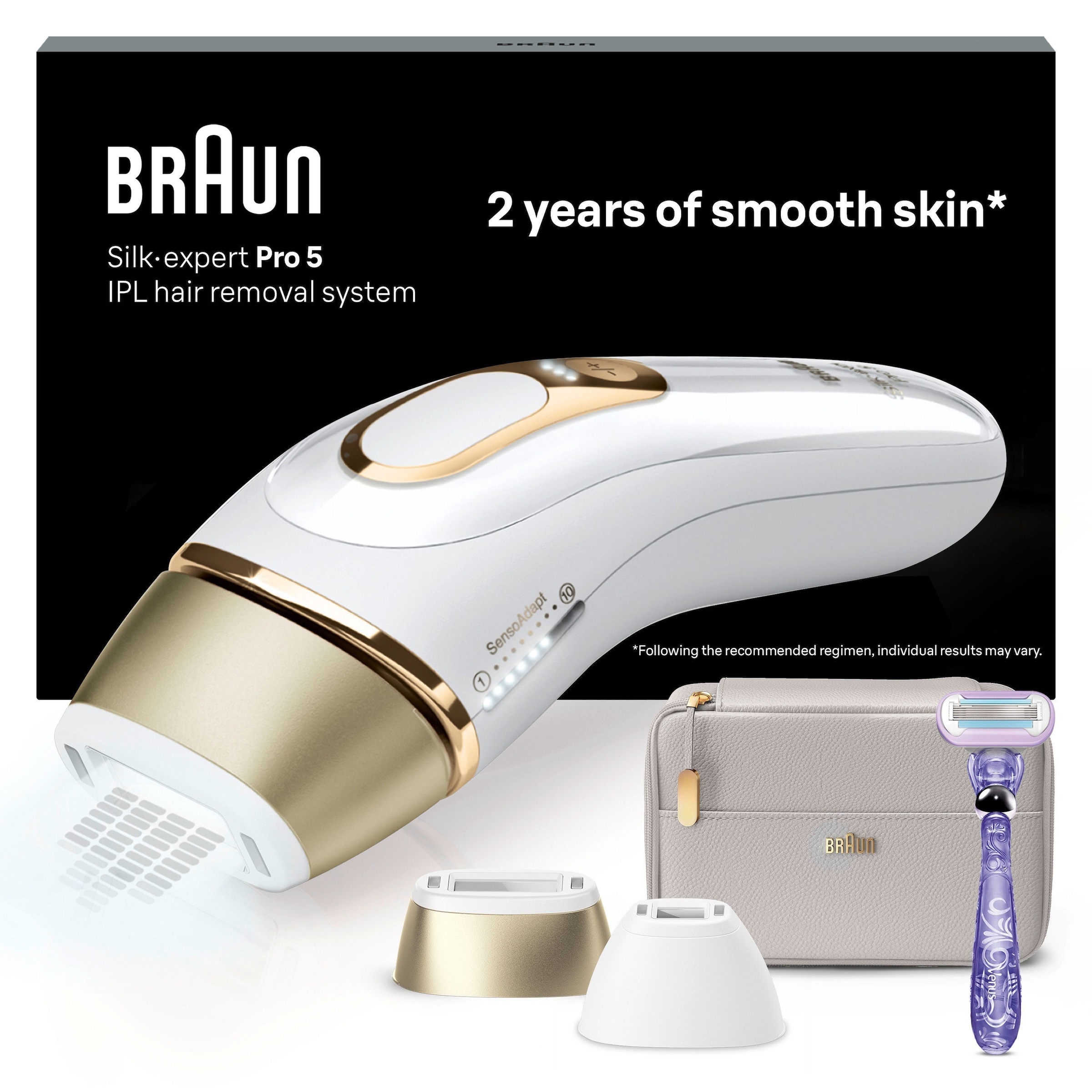 BRAUN Damen IPL-Haarentferner "Silk-Expert Pro 5 PL5157 IPL", gold, B:7,5cm H:18,5cm T:6cm, IPL-Haarentferner, Skin Pro 2.0 Sensor