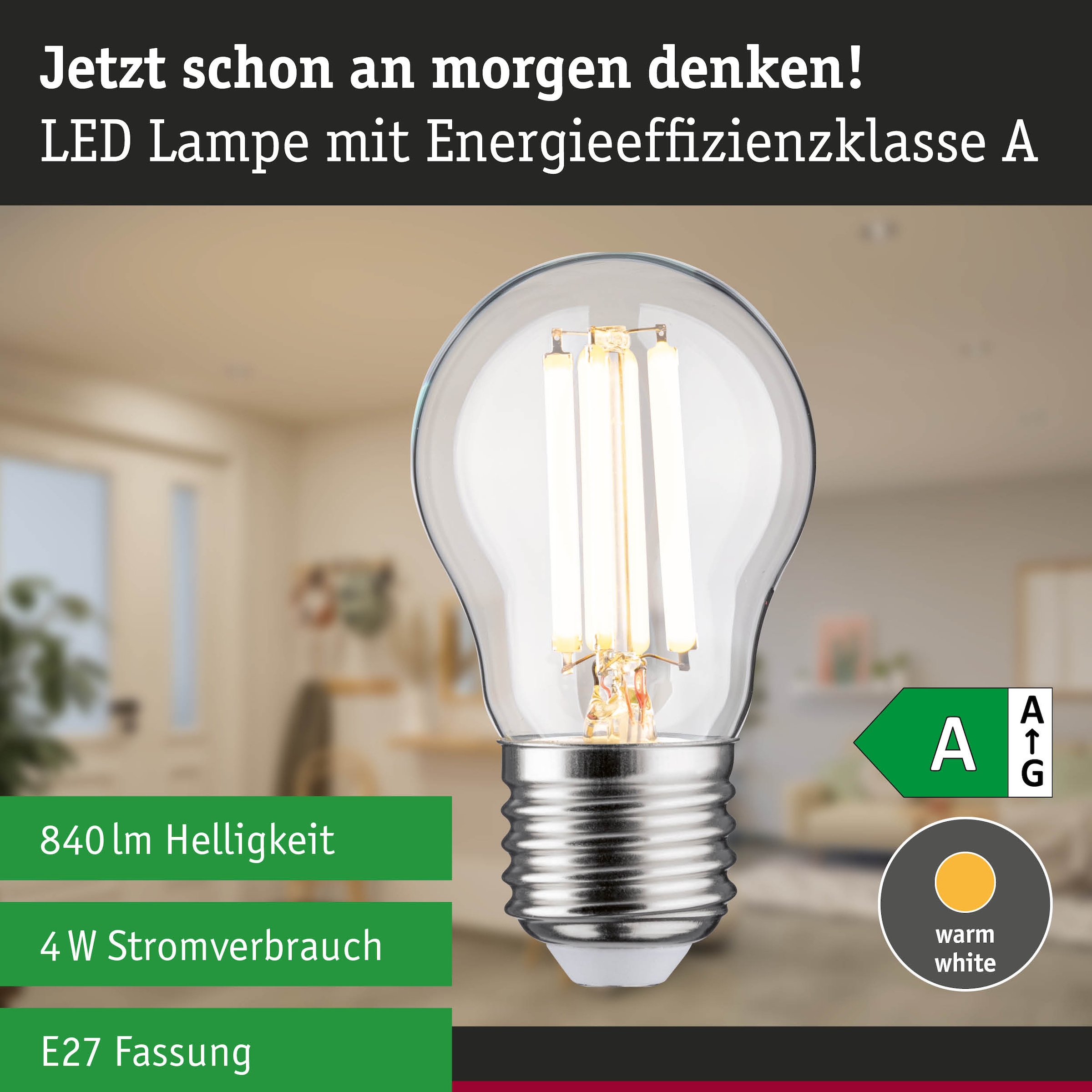 Paulmann LED-Leuchtmittel »Efficient-Line Tropfen 840lm 4W 3000K klar 230V« E27 1 Stk. Warmweiß