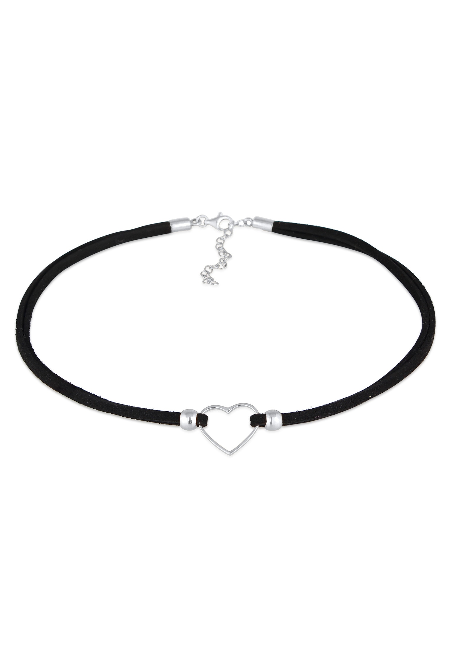 ELLI Damen Choker "Halskette Choker Herz Halsband Schwarz 925 Silber", ohne Stein, Silber 925 (Sterlingsilber), silber, Silber 925 (Sterlingsilber),
