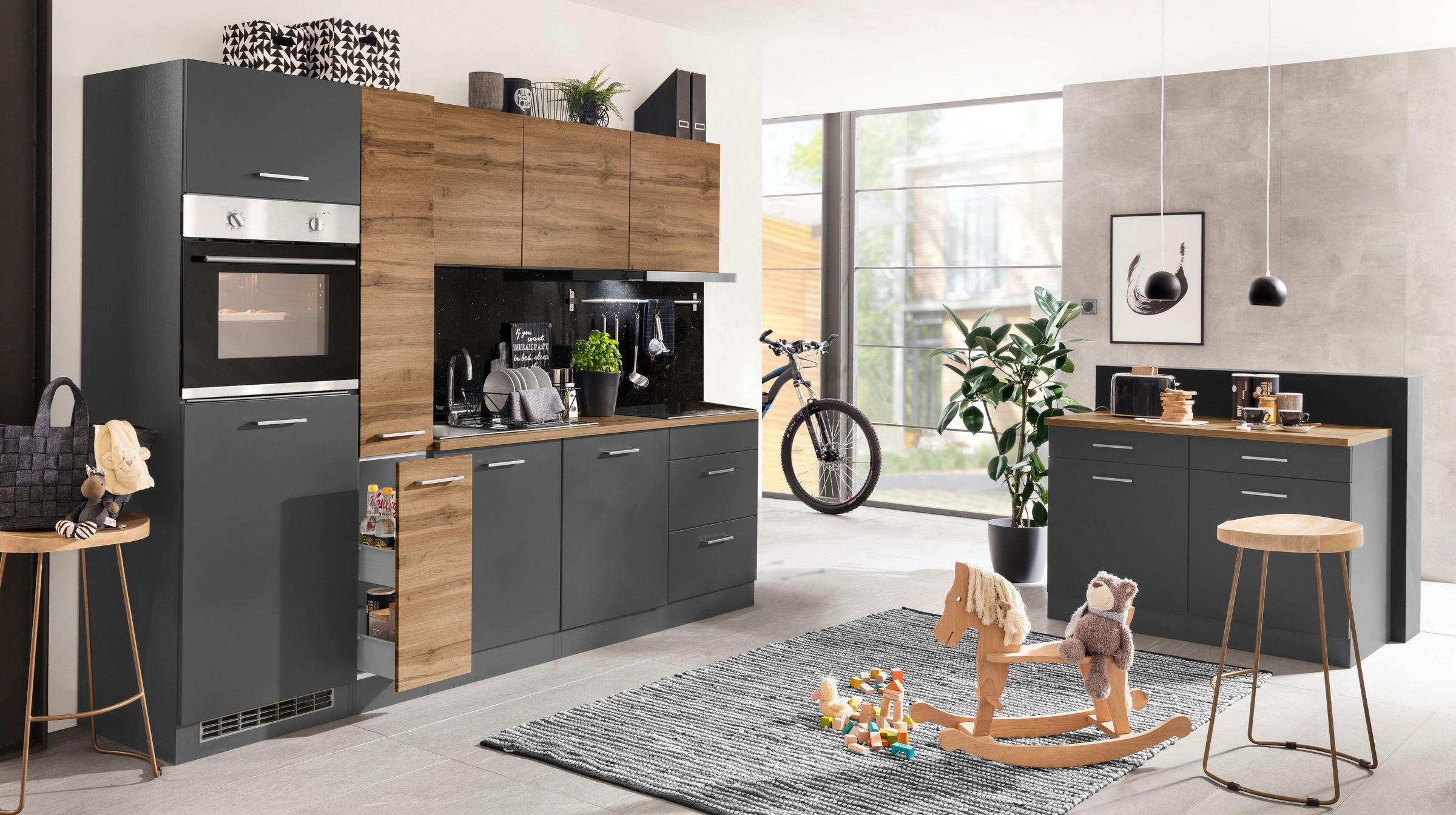 KOCHSTATION Küchenzeile »KS-Kehl«, mit E-Geräten, Breite 270 cm, inkl. Kühlschrank und Geschirrspüler