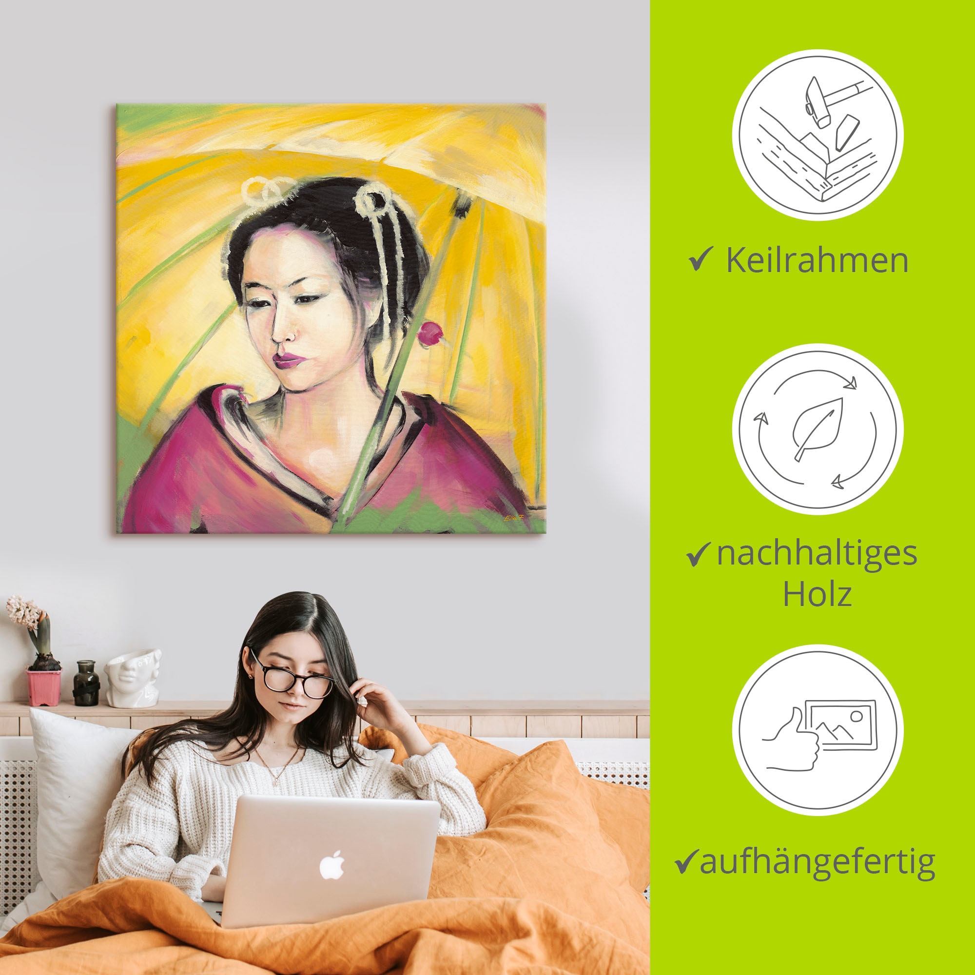 Artland Leinwandbild »Geisha« Frau 1 Stk. tlg. auf Holzrahmen gespannt