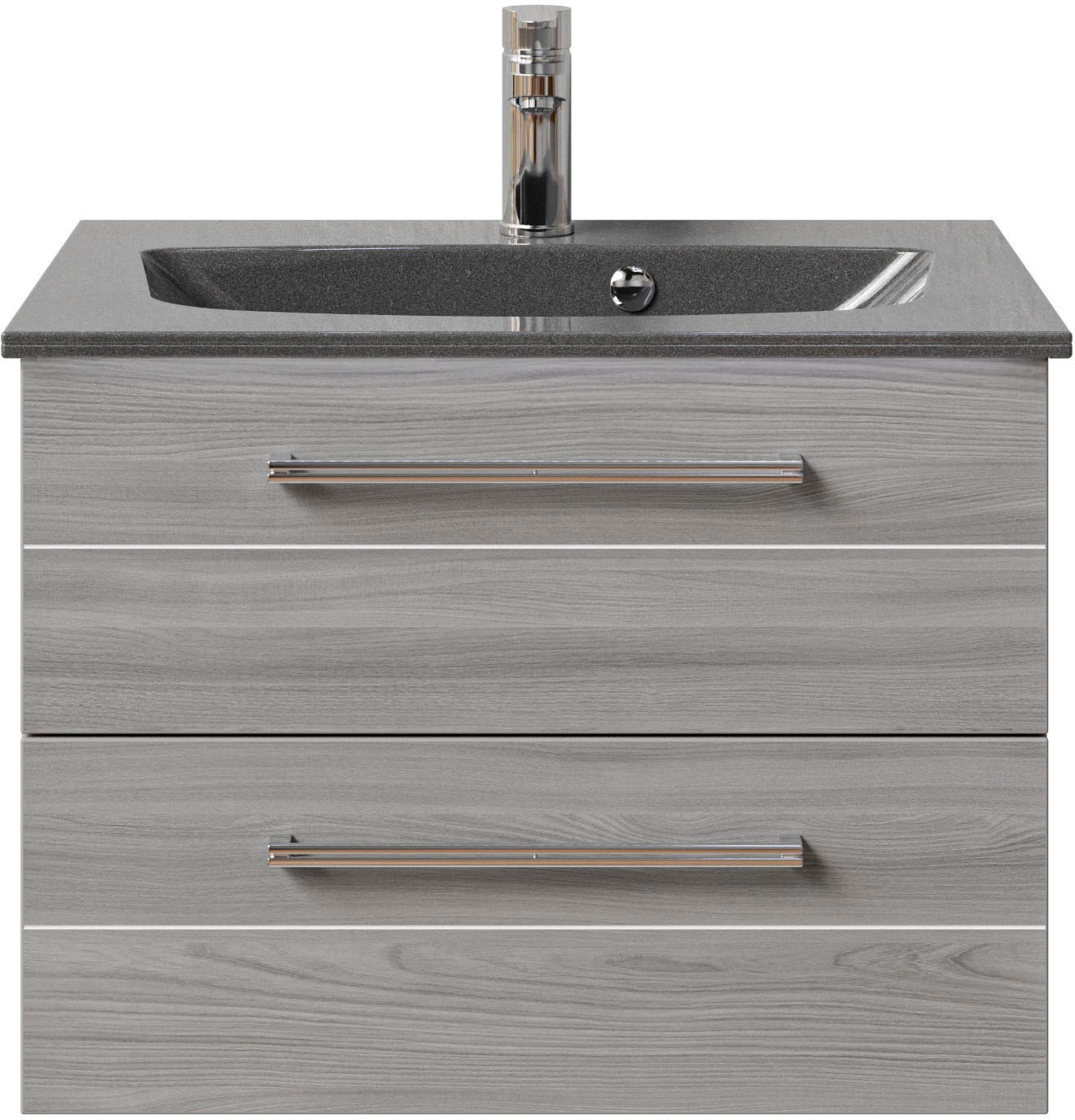 Saphir Badmöbel-Set »Serie 6025 2-teilig Mineralmarmor-Waschtisch mit LED-Spiegelschrank«, (2 St.), Waschplatz 67 cm breit, 2 Schubladen, 2 Spiegel-Türen, inkl Türdämpfer