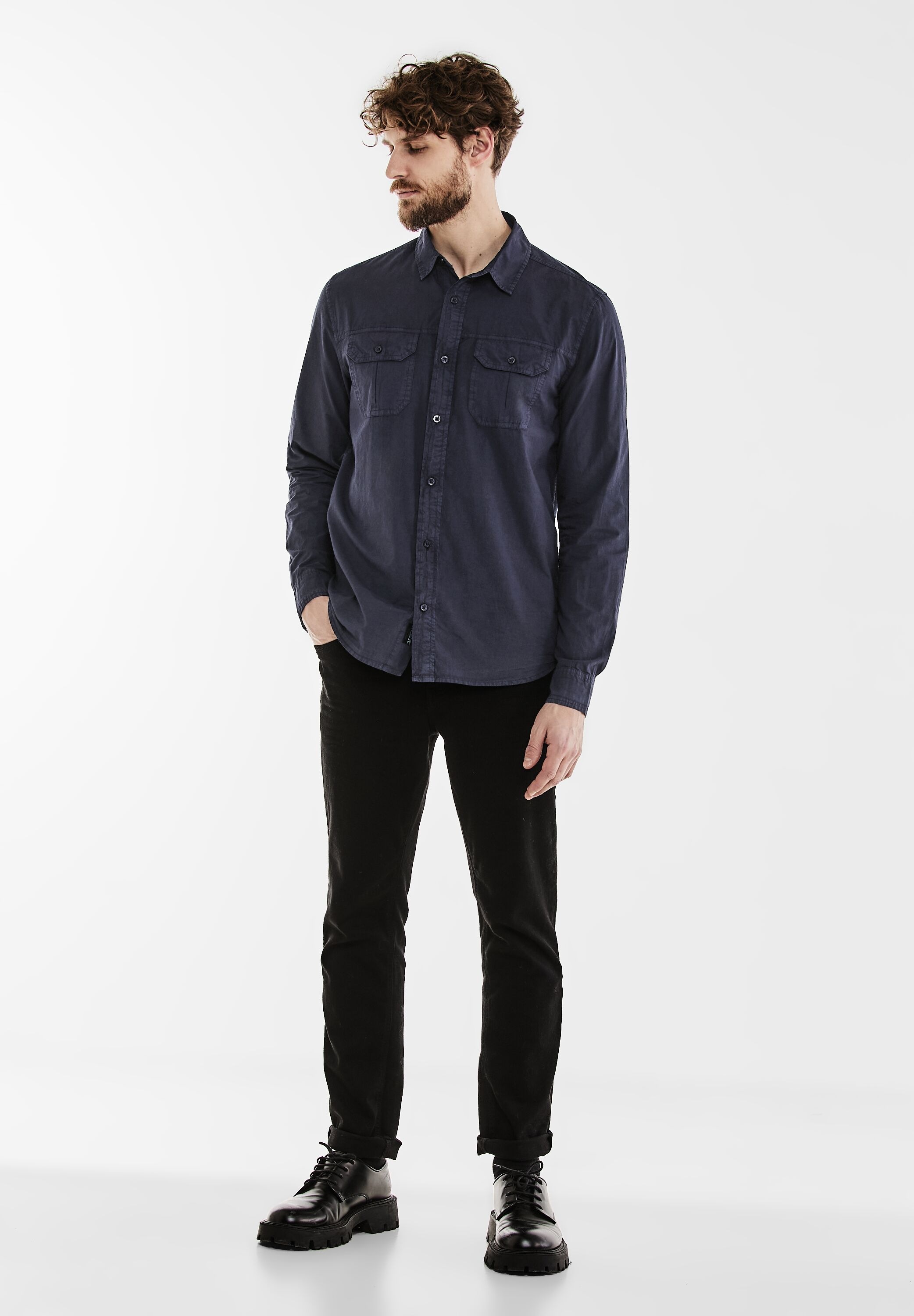 STREET ONE MEN Langarmhemd, aus reiner Baumwolle