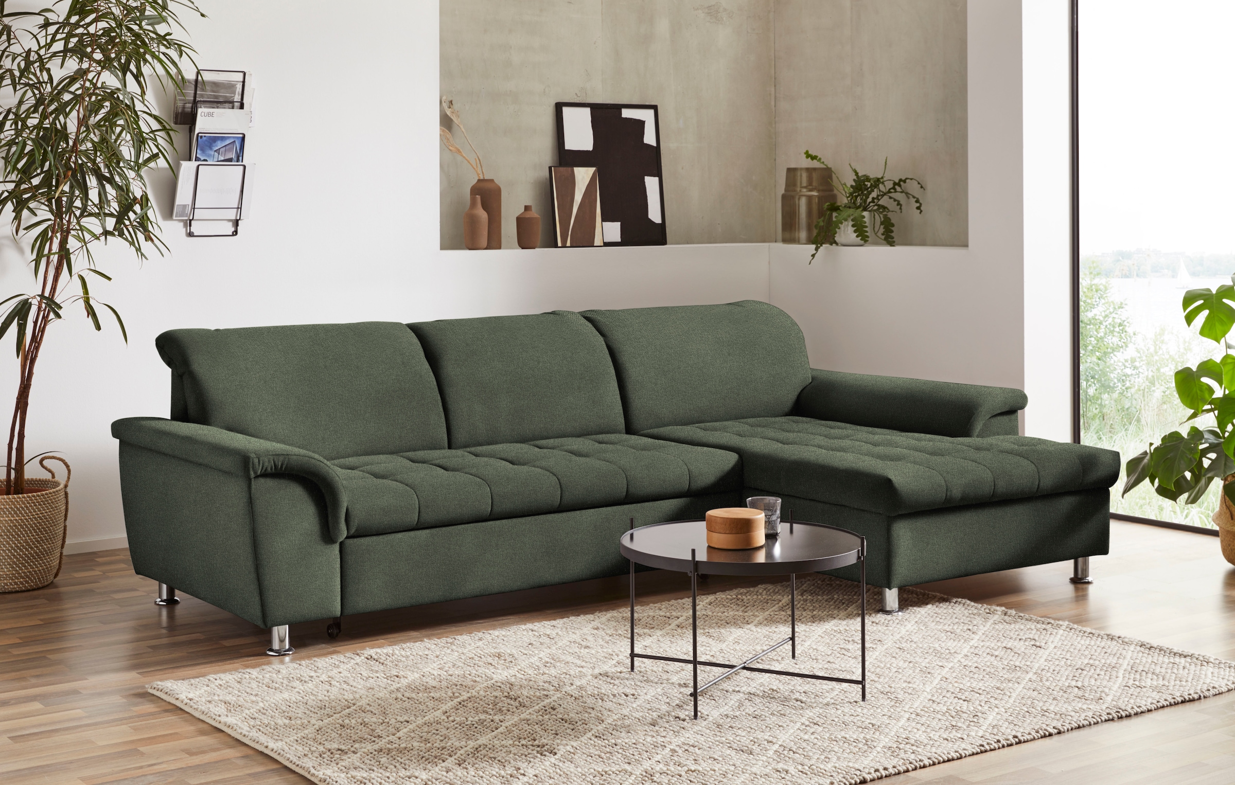 DOMO collection Ecksofa "FRANZI zeitlos und elegant, moderne Sitzheftung, L-Form" wahlweise mit Kopfteilverstellung (dann Tiefe: 170 cm)