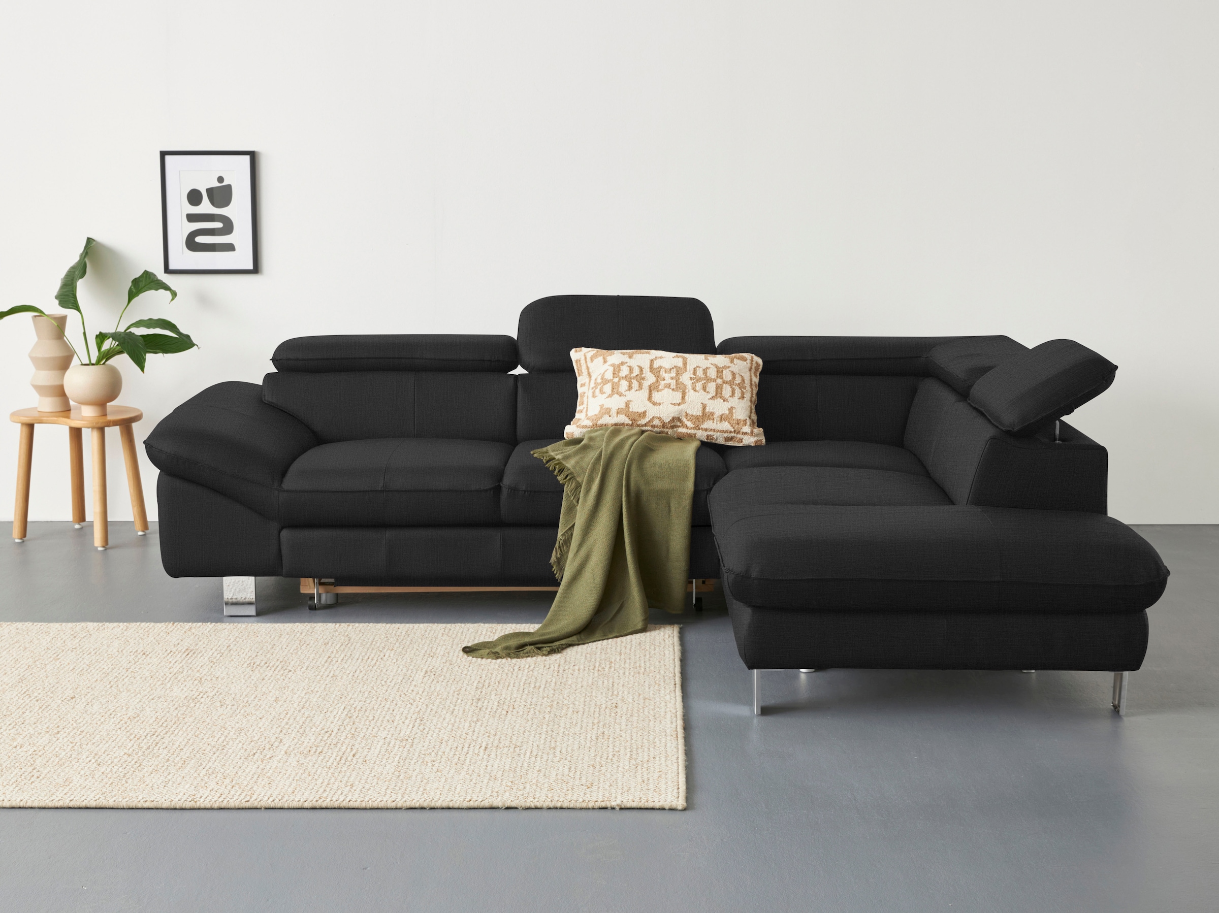 COTTA Ecksofa "Driver L-Form, B: 265cm, moderne Couch, Wellenunterfederung, inkl. 3 x" Kopfteilverstellung, optional Schlaffunktion & Bettkasten