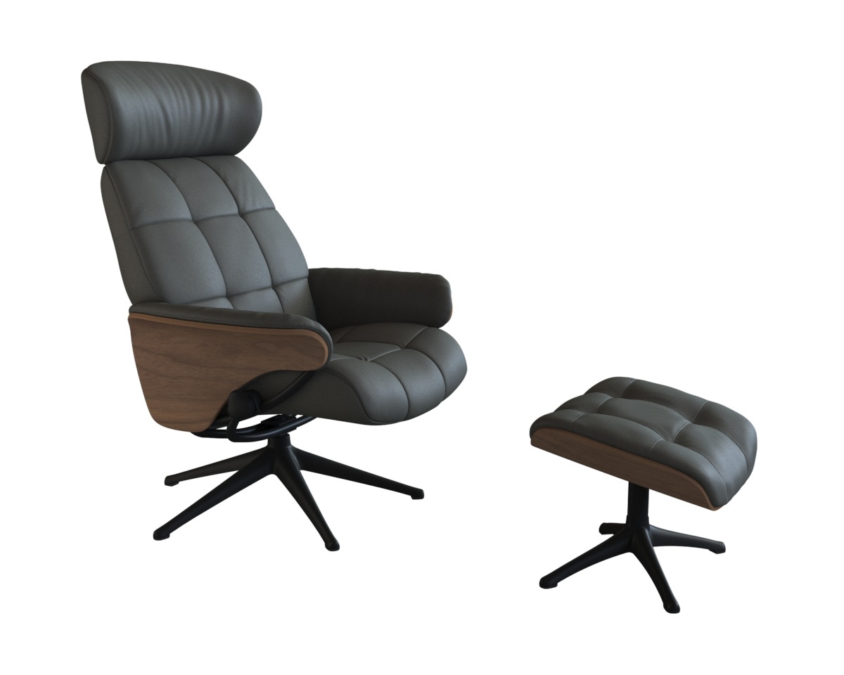 FLEXLUX Relaxsessel »Skagen Funktionsessel, Polstersessel, Armlehne, TV-Fernsehsessel«, Rücken- und Kopfteilverstellung, Fuß Schwarz, Armlehne Eiche, Drehbar