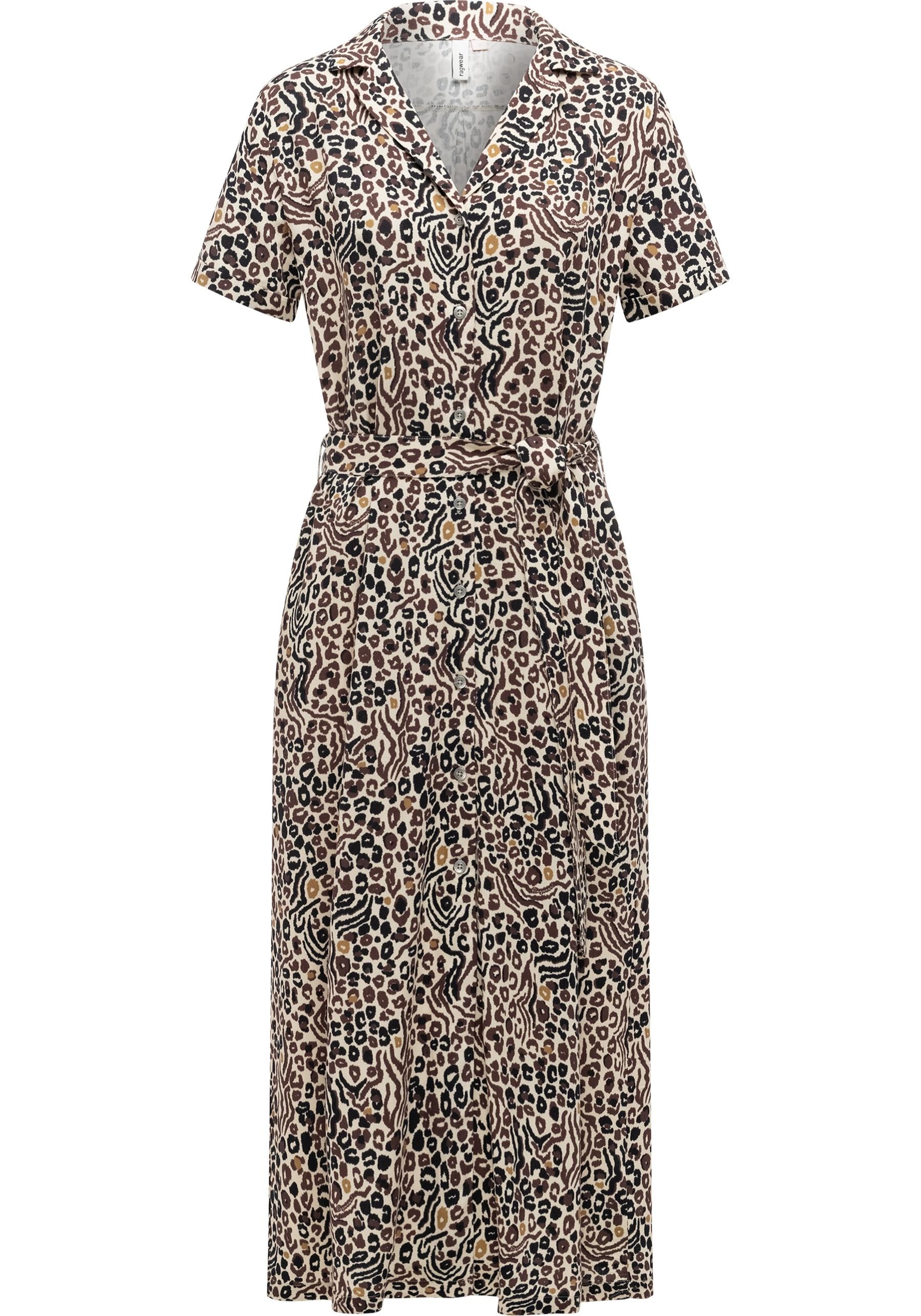 Sommerkleid RAGWEAR "Sawira Long Print", Damen, Gr. L (40), Normalgrößen, braun, Material: 100% Viskose, tailliert wadenlang, V-Ausschnitt, Ärmel ohne Ärmelschlitz normaler Saum, Kleider Sommerkleid, Gemustertes Midikleid mit Knopfleiste