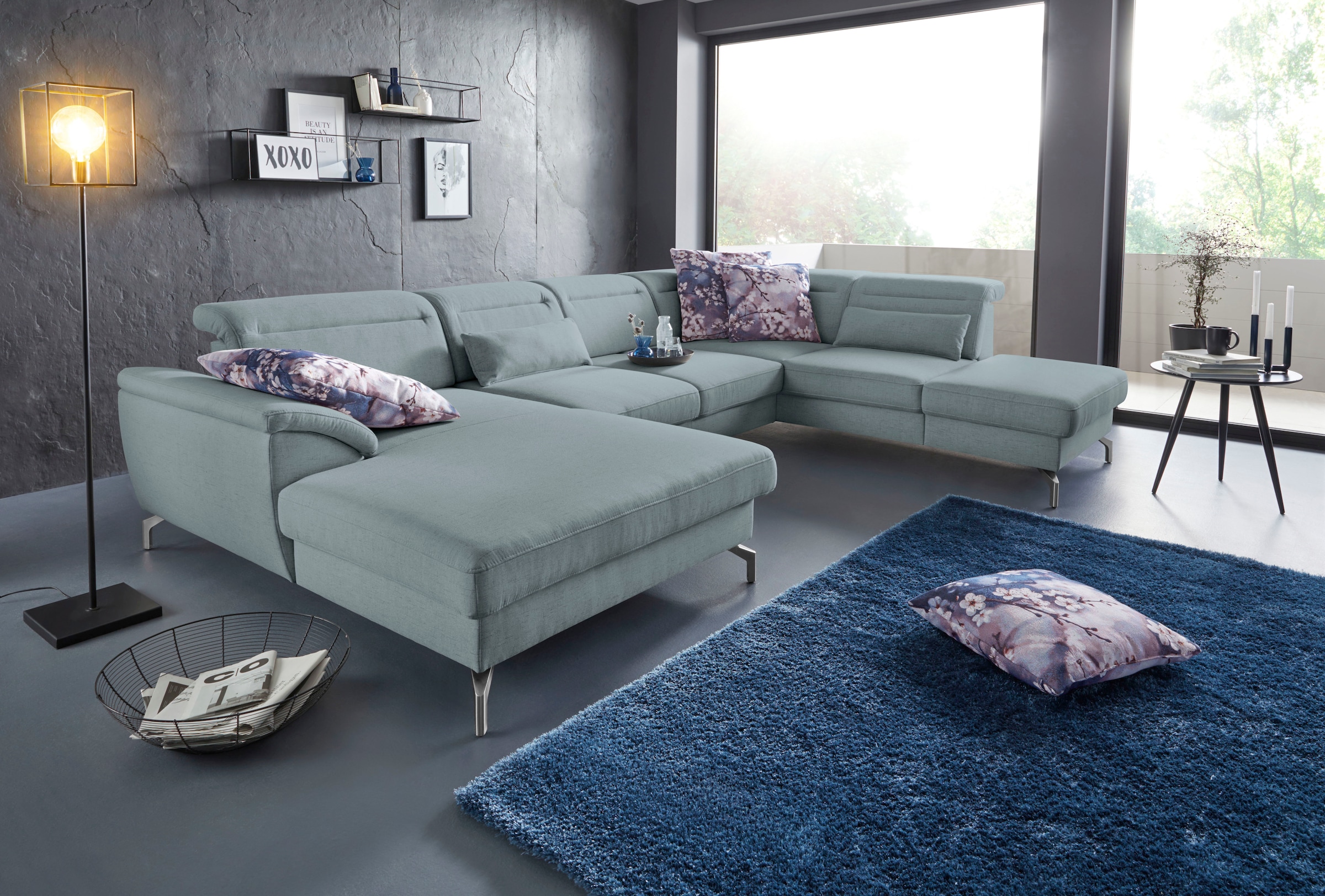 sit&more Wohnlandschaft "Percy U-Form" 15 cm Fußhöhe, Sitztiefenverstellung, wahlweise in 2 Fußfarben