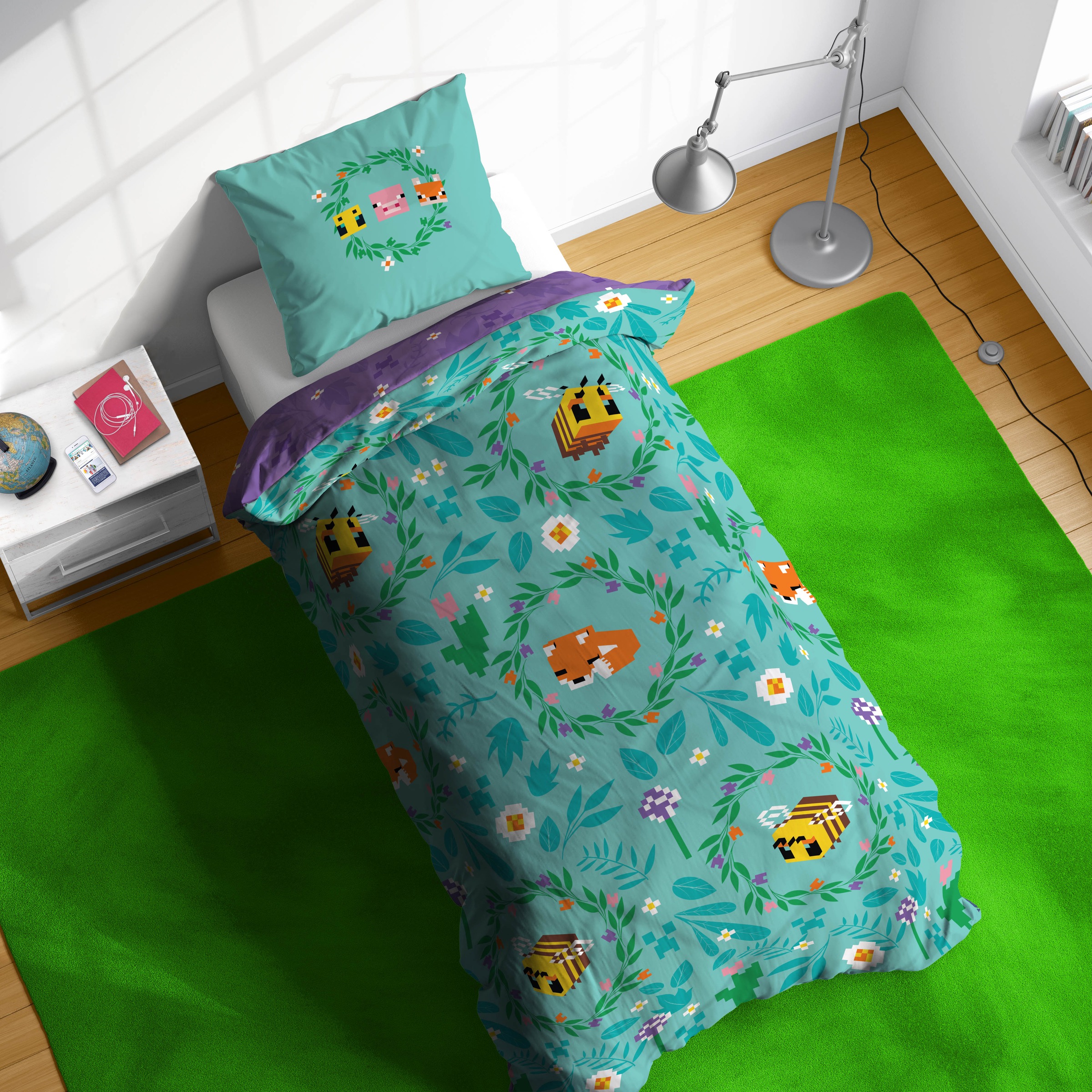 Minecraft Kinderbettwäsche »Minecraft Bettbezug-Set  135x200 cm + Kissenbezug 80x80 cm« 2 tlg. 100 % Baumwolle, maschinenwaschbar, wendbar