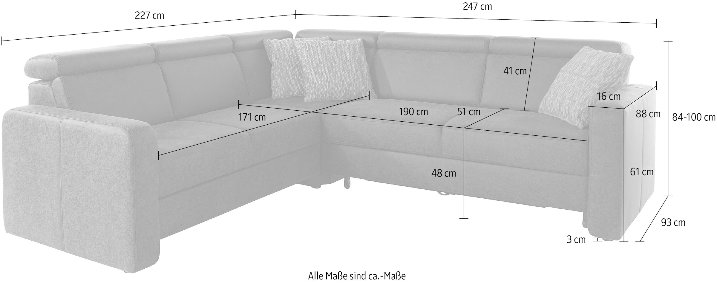 sit&more Ecksofa »Bologna L-Form«, Kopfteilverstellung, wahlweise mit Bettfunktion und Schubkasten