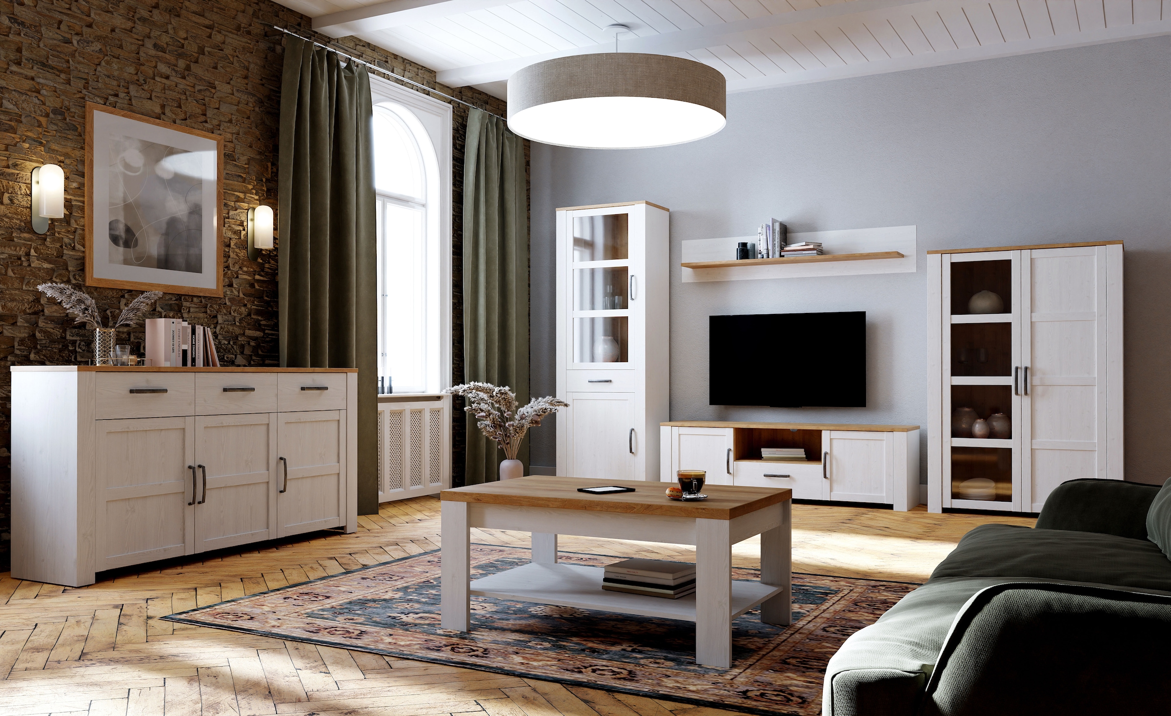 FORTE Highboard »Bohol, Vitrine, 1 Glastüre,1 SK, 1 Türe« B/H/T 71,7/205,4/42 cm Beleuchtung optional bestellbar