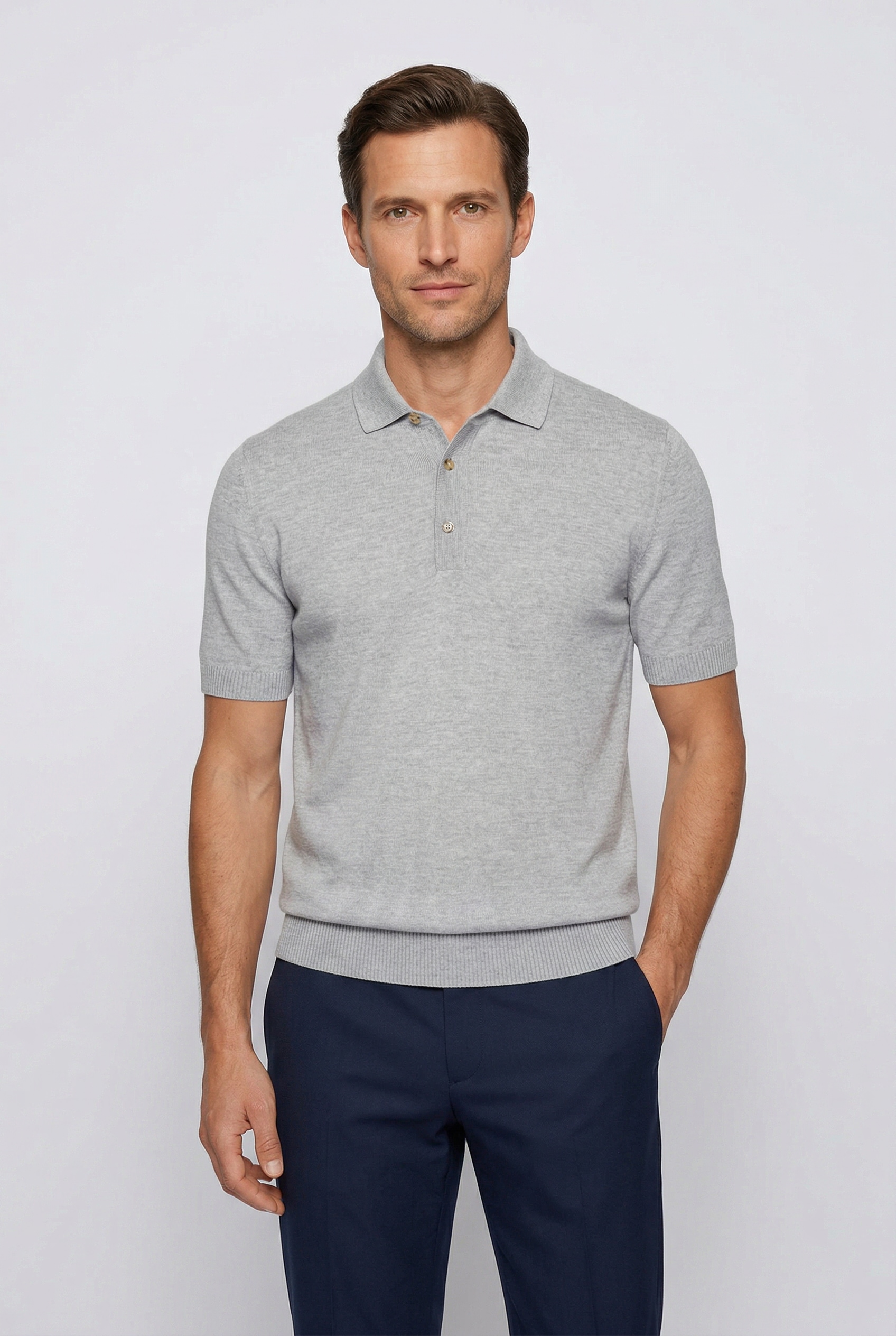 BOSS Kurzarmpullover »Nolano« aus Schurwolle, Polokragen