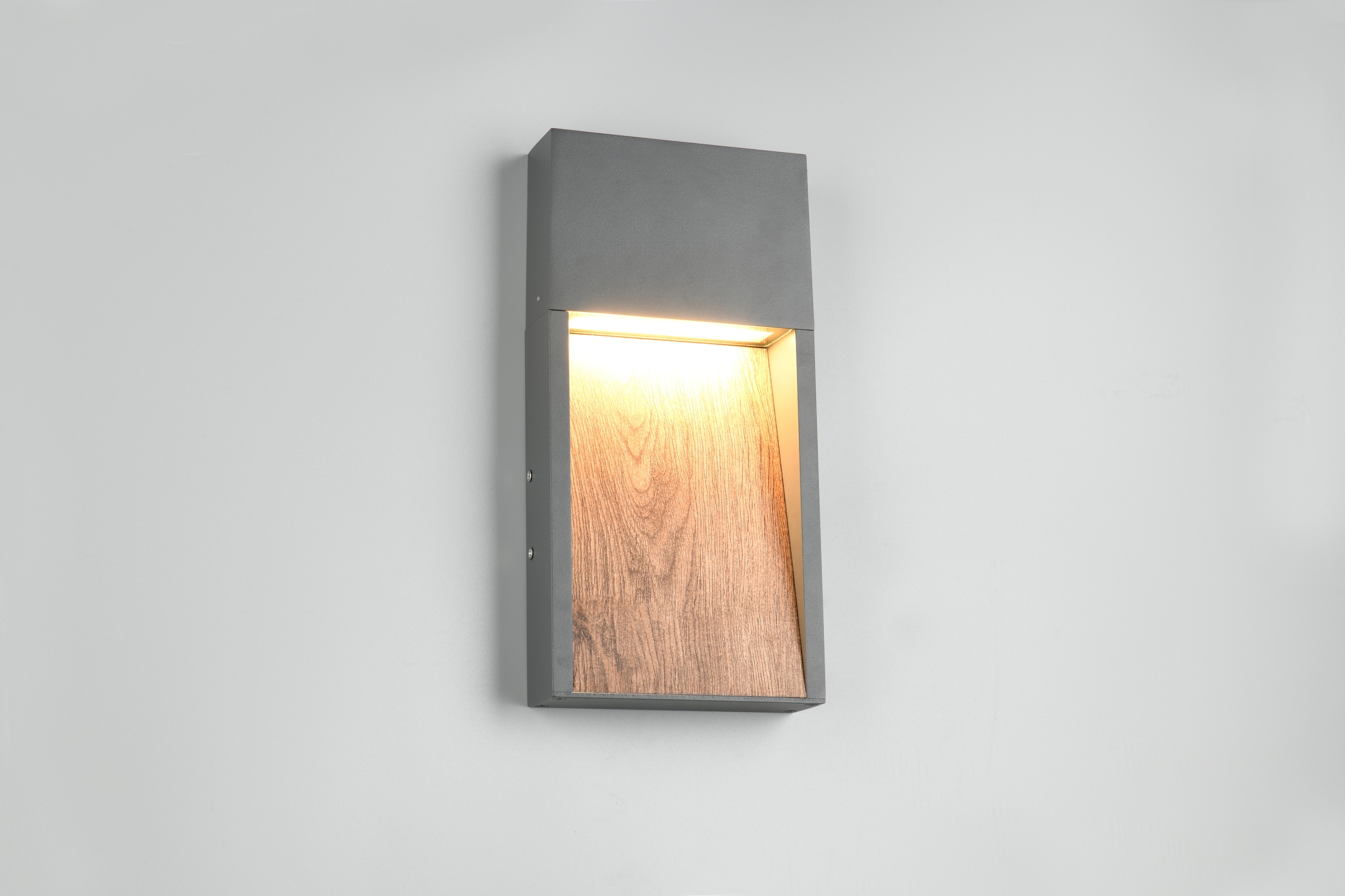 TRIO Leuchten LED Außen-Wandleuchte »SALMON, Outdoor LED Wandlampe 11W 1200 Lm 3000K, Hauswand-Leuchte« LED-Board 1 Stk. Warmweiß Garten Wandleuchte IP44, Metall anthrazit + Holzoptik