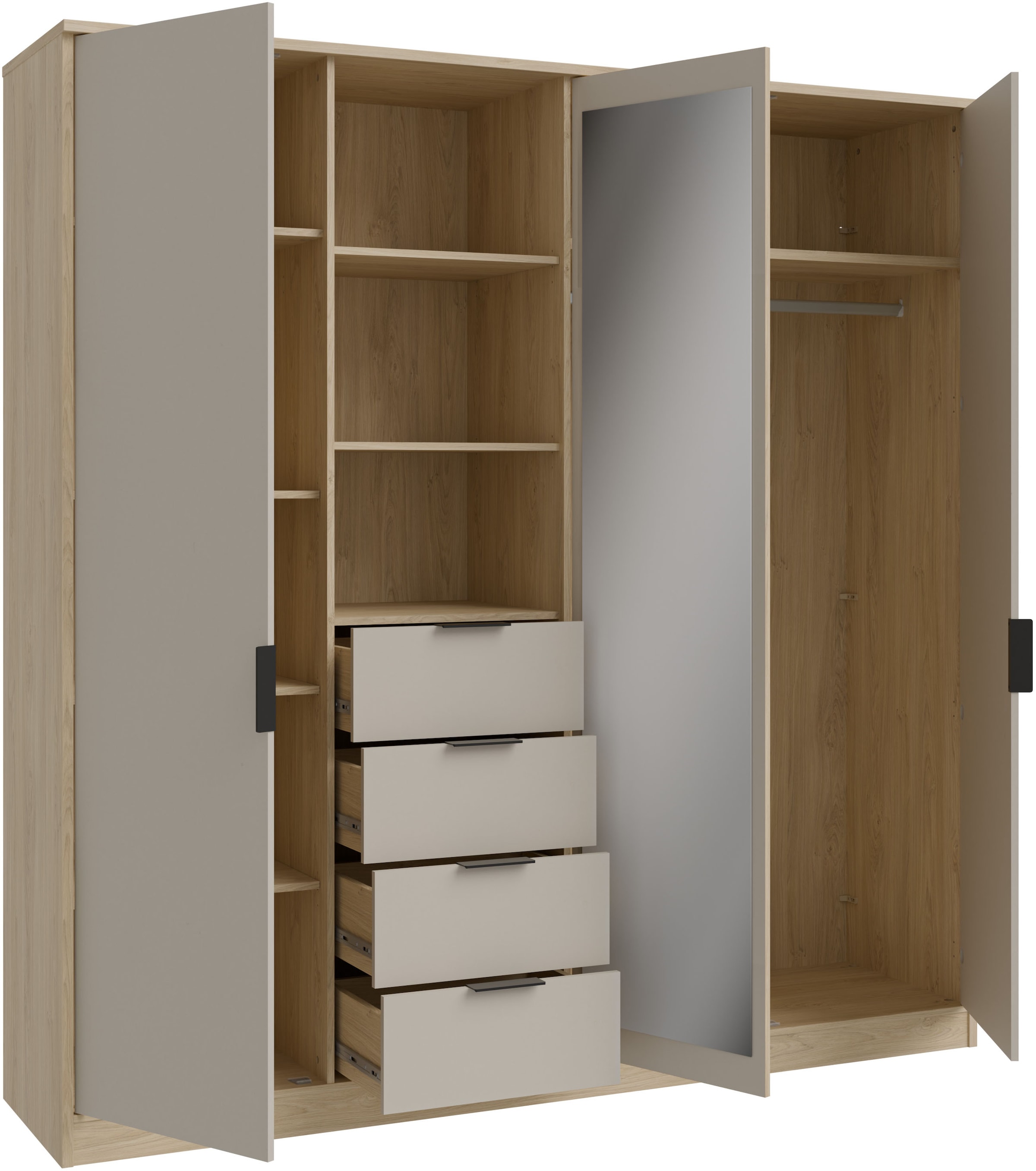 FORTE Kleiderschrank »Forte FORTASTA, 4 Schubladen, offene Ablage« B/H/T 207,5/212,7/52,7 cm, Spiegeltüre