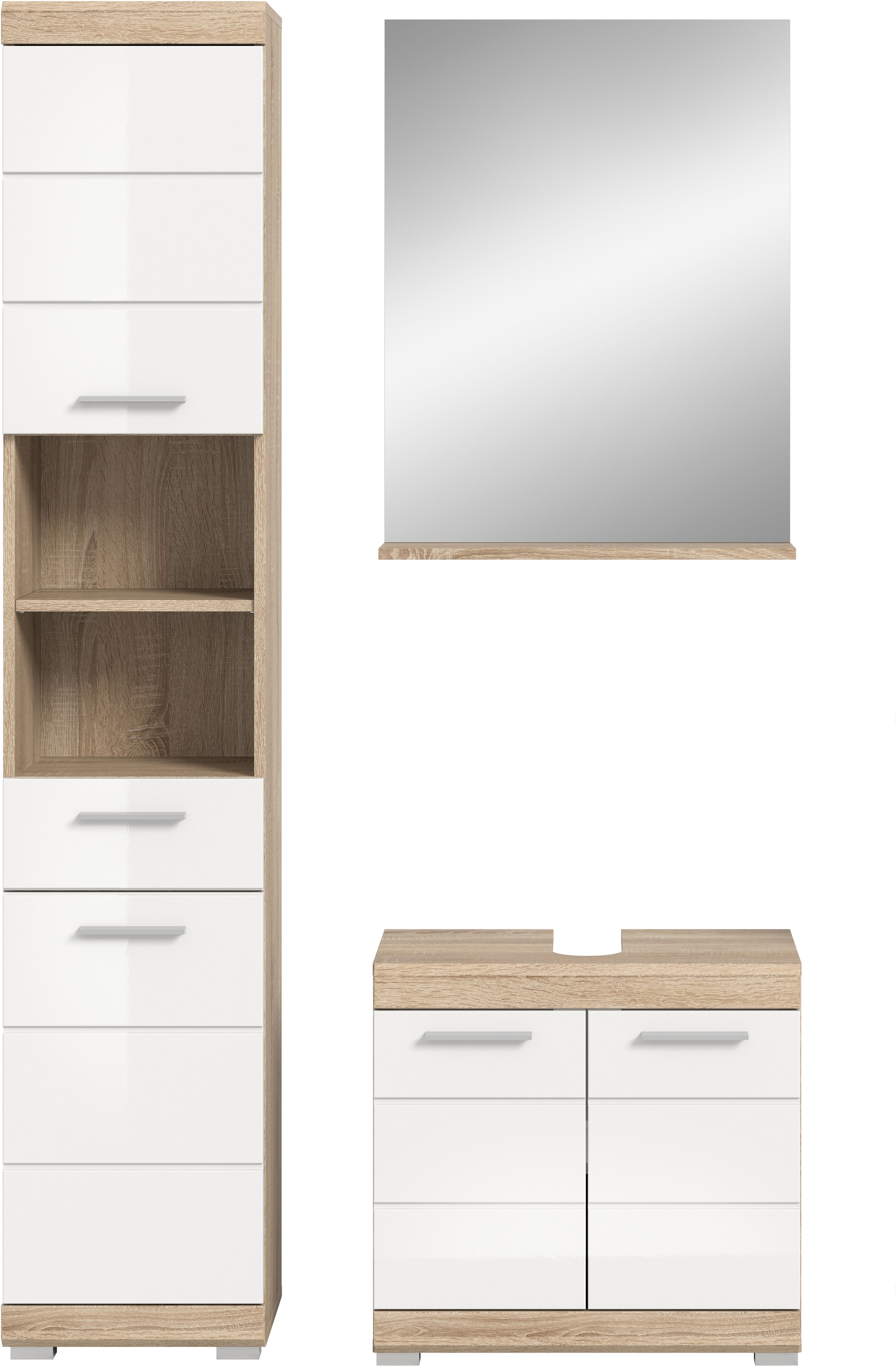 INOSIGN Badmöbel-Set »Siena, 3 teilig, bestehend aus:«, (Set), Hochschrank, Waschbeckenunterschrank, Spiegel