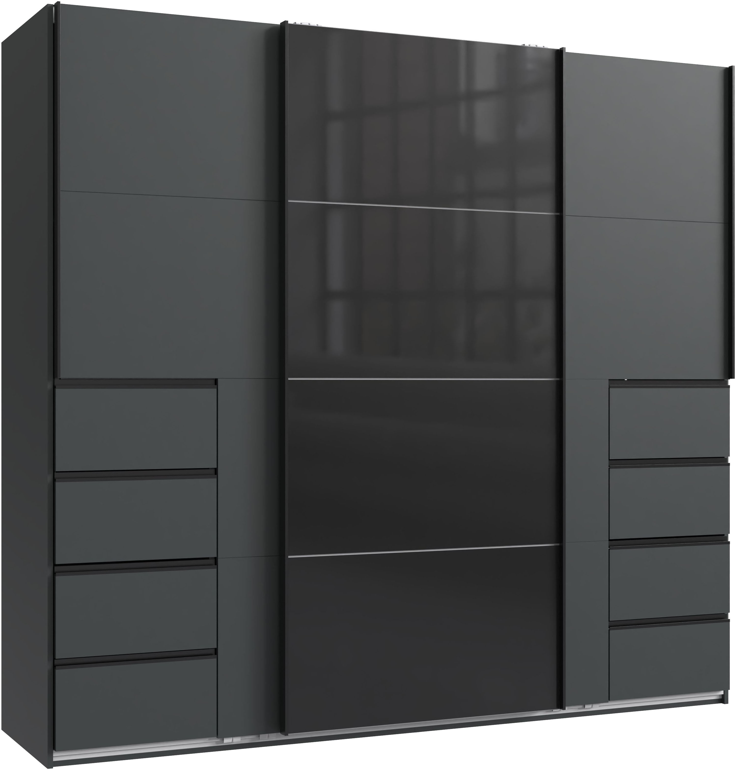 Wimex Schwebetürenschrank "Bali in den Breiten 225cm & 270cm, Kleiderschrank mit Glaselement" Schrank mit 3 Türen, in den Farben: grafit oder saharagrau erhältlich