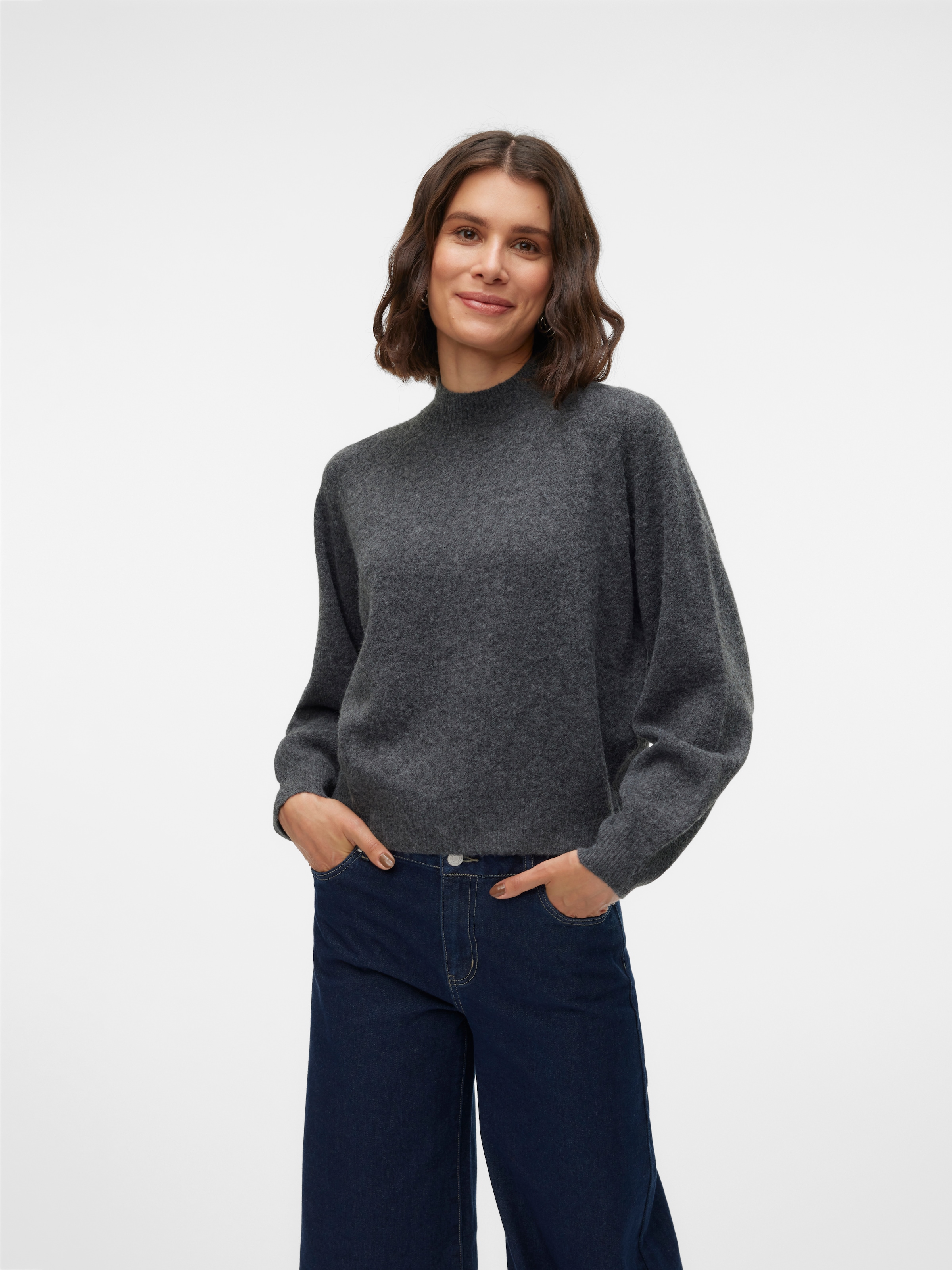 Vero Moda Strickpullover "VMLEAF LS HIGH NECK PULLOVER ENT" Materialmix, regular fit