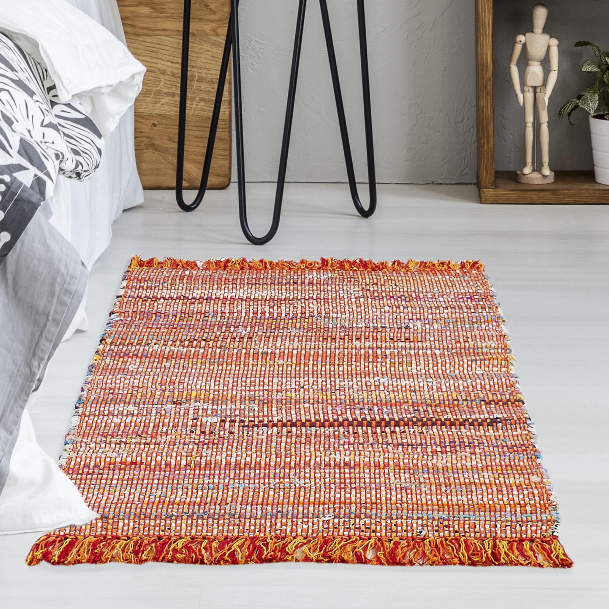 Andiamo Teppich »Frida« rechteckig 8 mm Höhe Handweb Teppich, Fleckerl, reine Baumwolle, handgewebt, mit Fransen