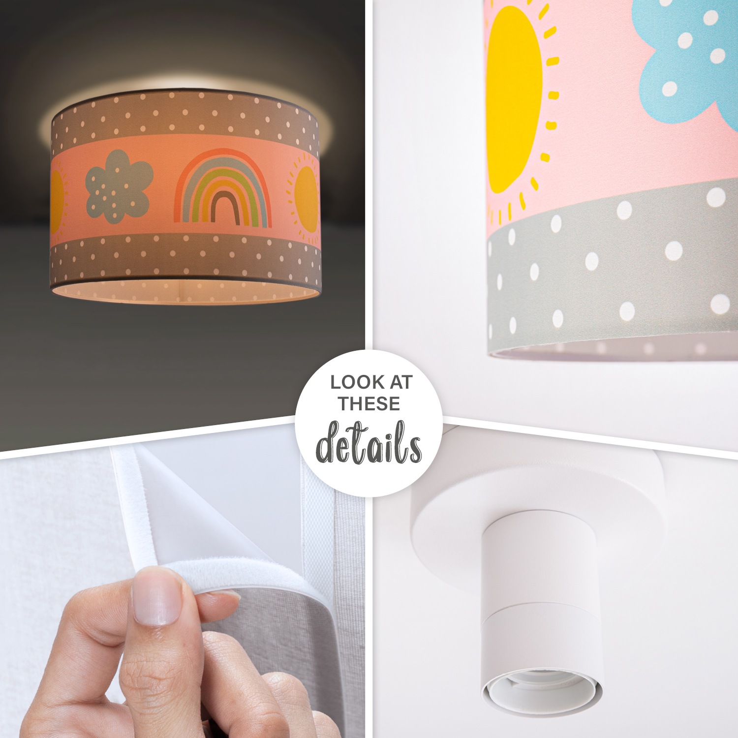 PACO HOME Deckenleuchte "Cosmo 962", weiß, 1, Ø 45,5cm H: 29,5cm, Leuchten, Lampe Kinderzimmer Deckenlampe Regenbogen Sonne Rosa Grau Weiß E27, Kinderlampe 2