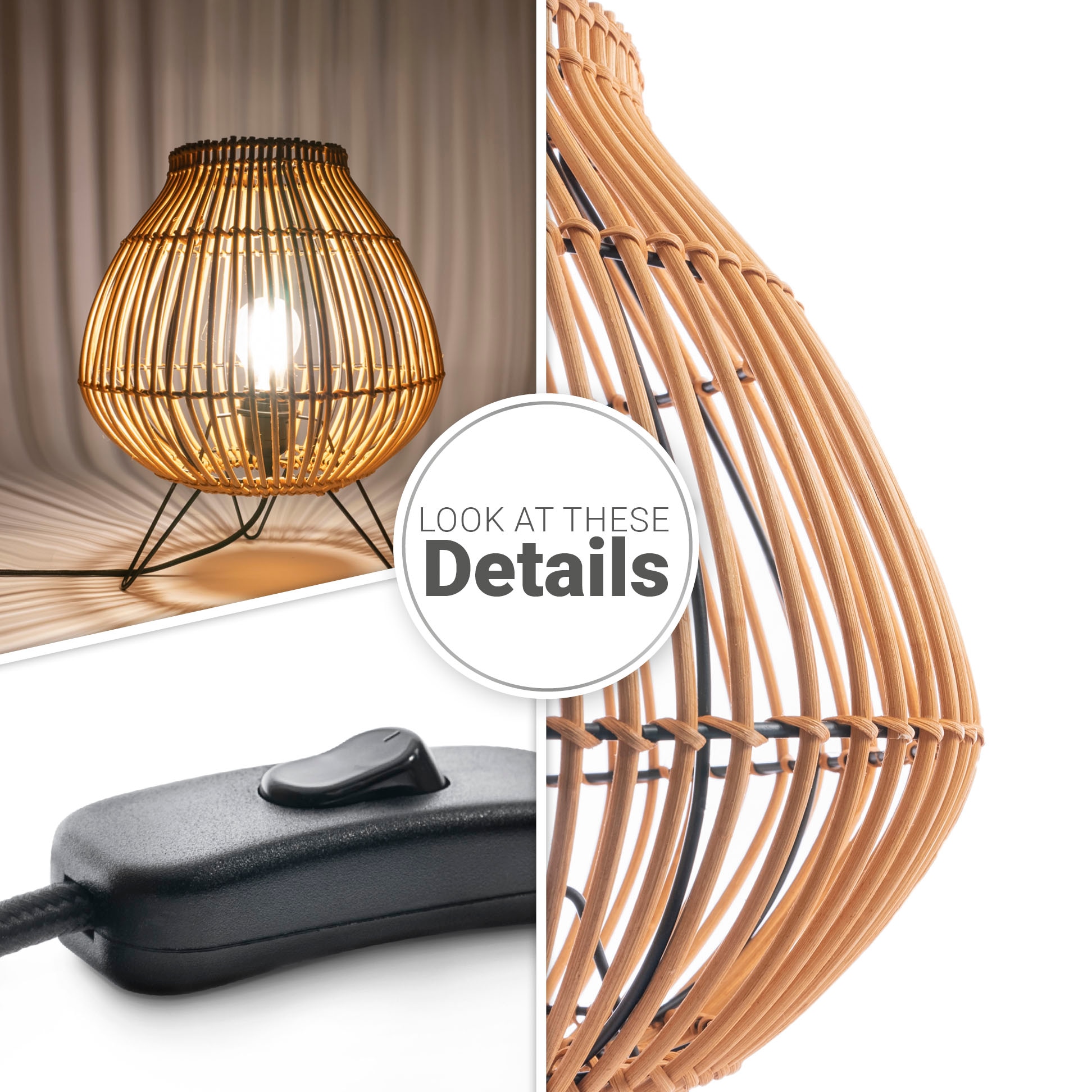 Korblampe Home Tischleuchte BAUR LED | Rattan Paco »PURI«, Dreibein E27 Boho Nacht