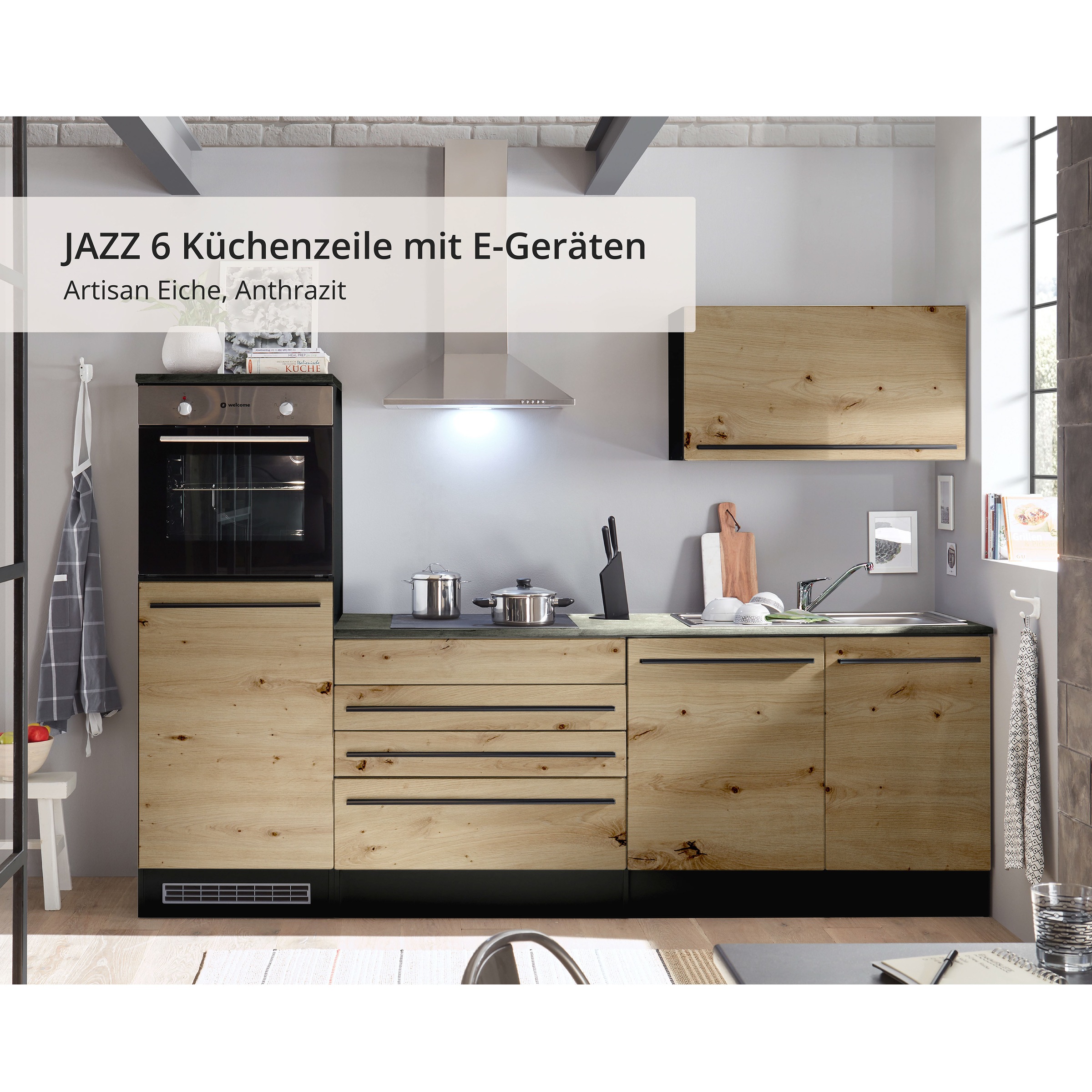 BASIC by Balculina Küchenzeile »Jazz«, Breite 260 cm, wahlweise mit E-Geräten