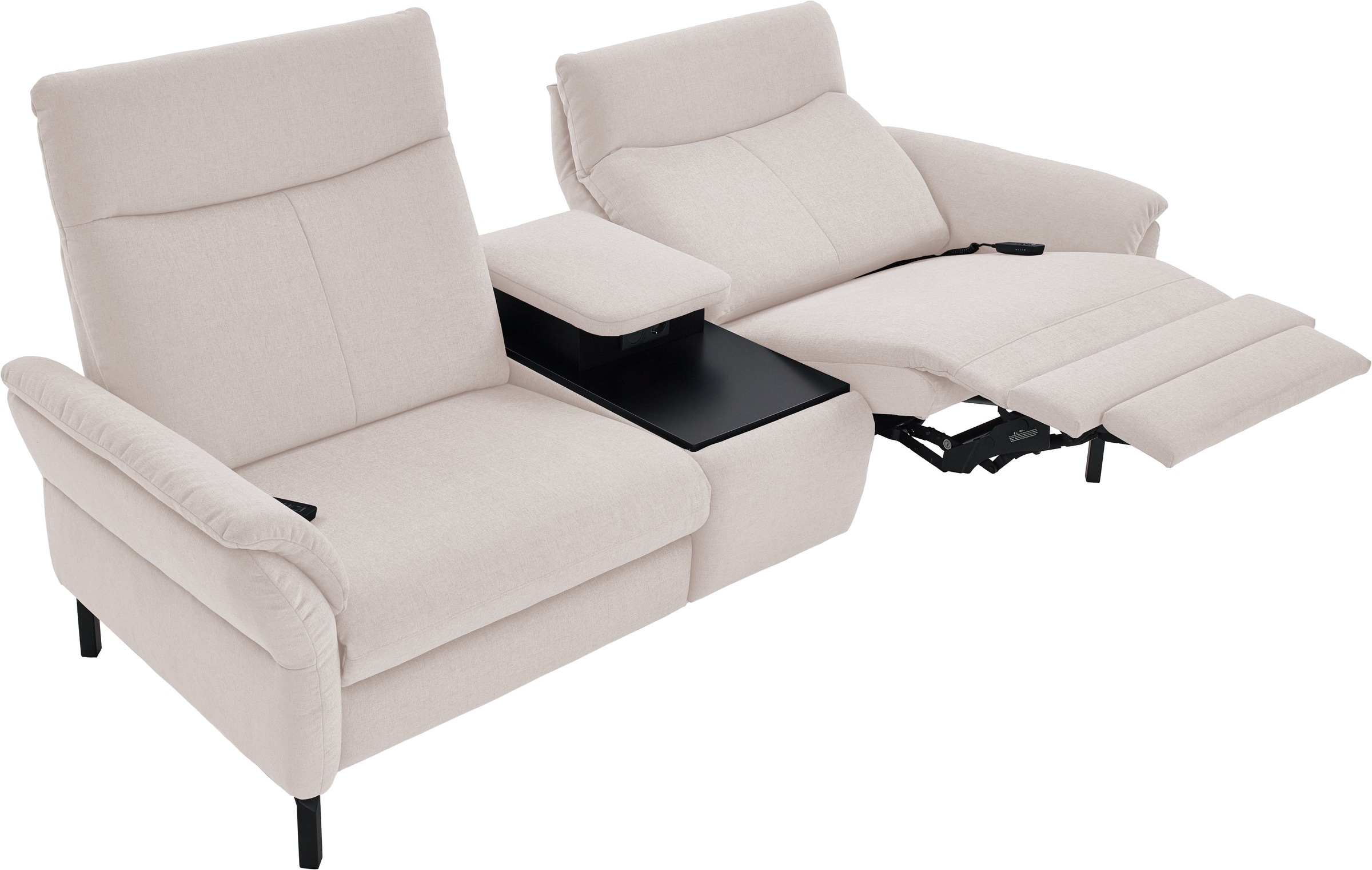 Places of Style 2-Sitzer »Sisto, inklusive 2x Relaxfunktion motorisch mit Herz-Waage-Beschlag«, Zwischenelement mit Tisch, Steckdose & USB-Ladestation