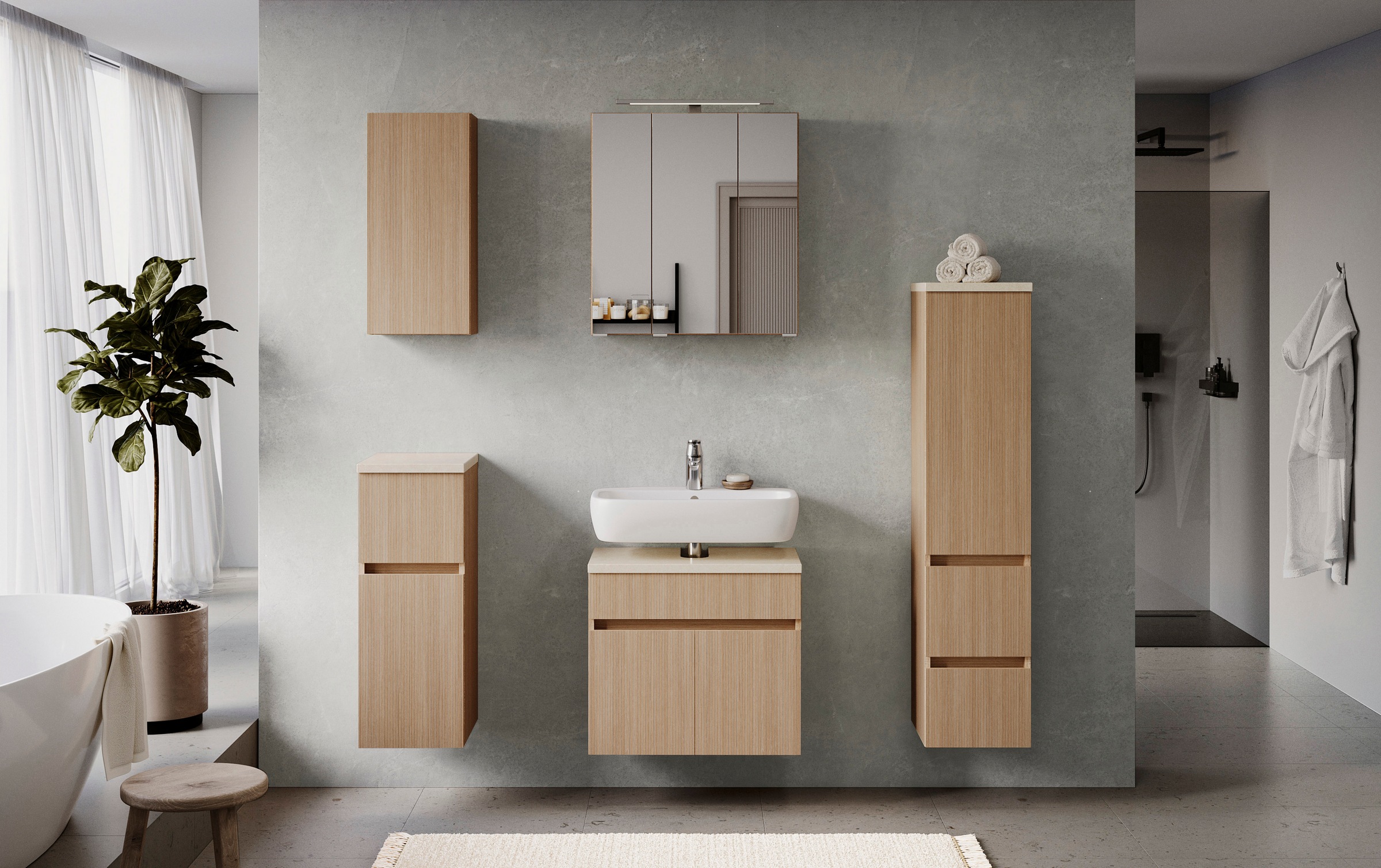 welltime Badmöbel-Set »Eixo«, Set 120 cm breit, Badmöbel mit LED-Beleuchtung
