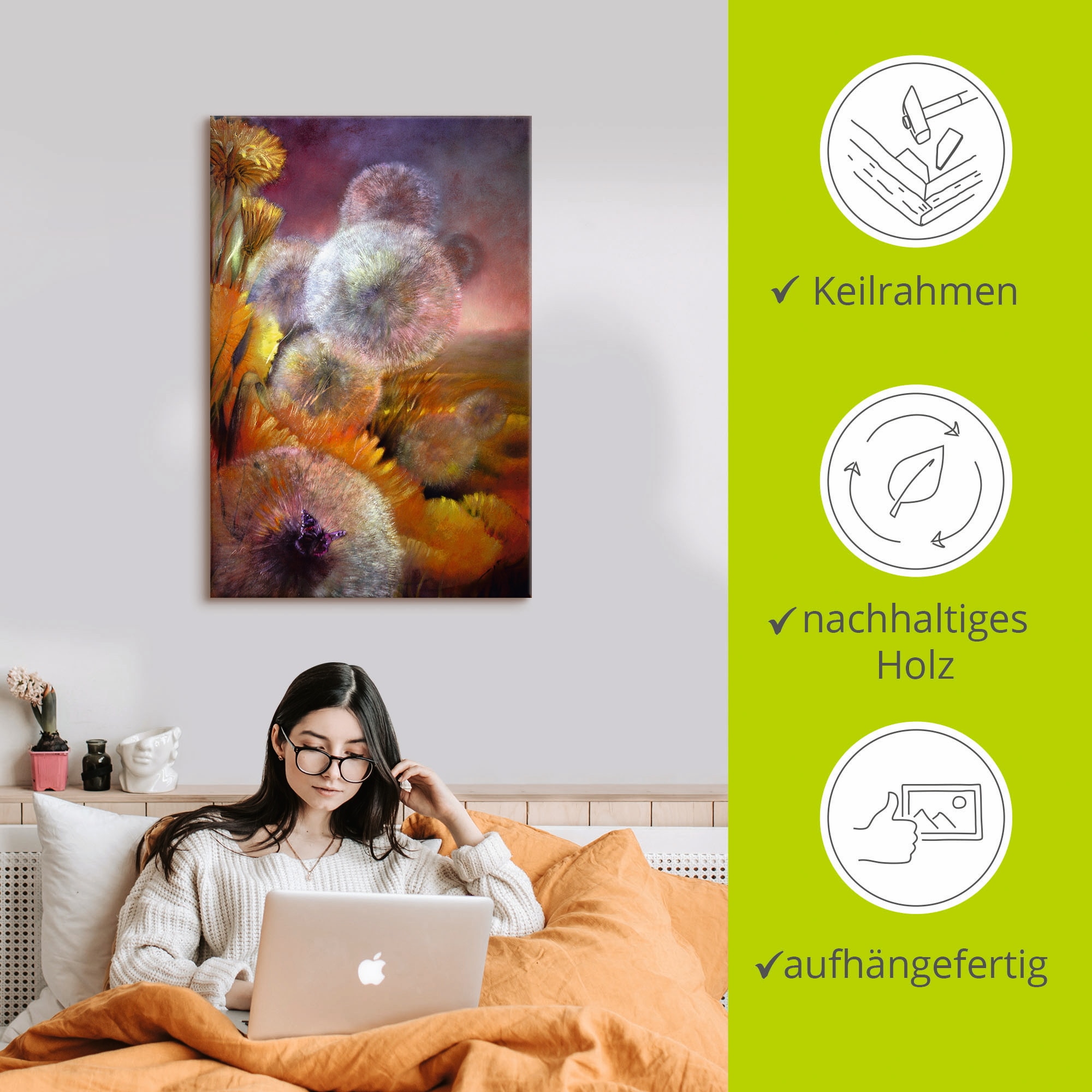 Artland Wandbild »Löwenzahn und Schmetterling«, Blumen, (1 St.), als Leinwandbild, Poster in verschied. Größen