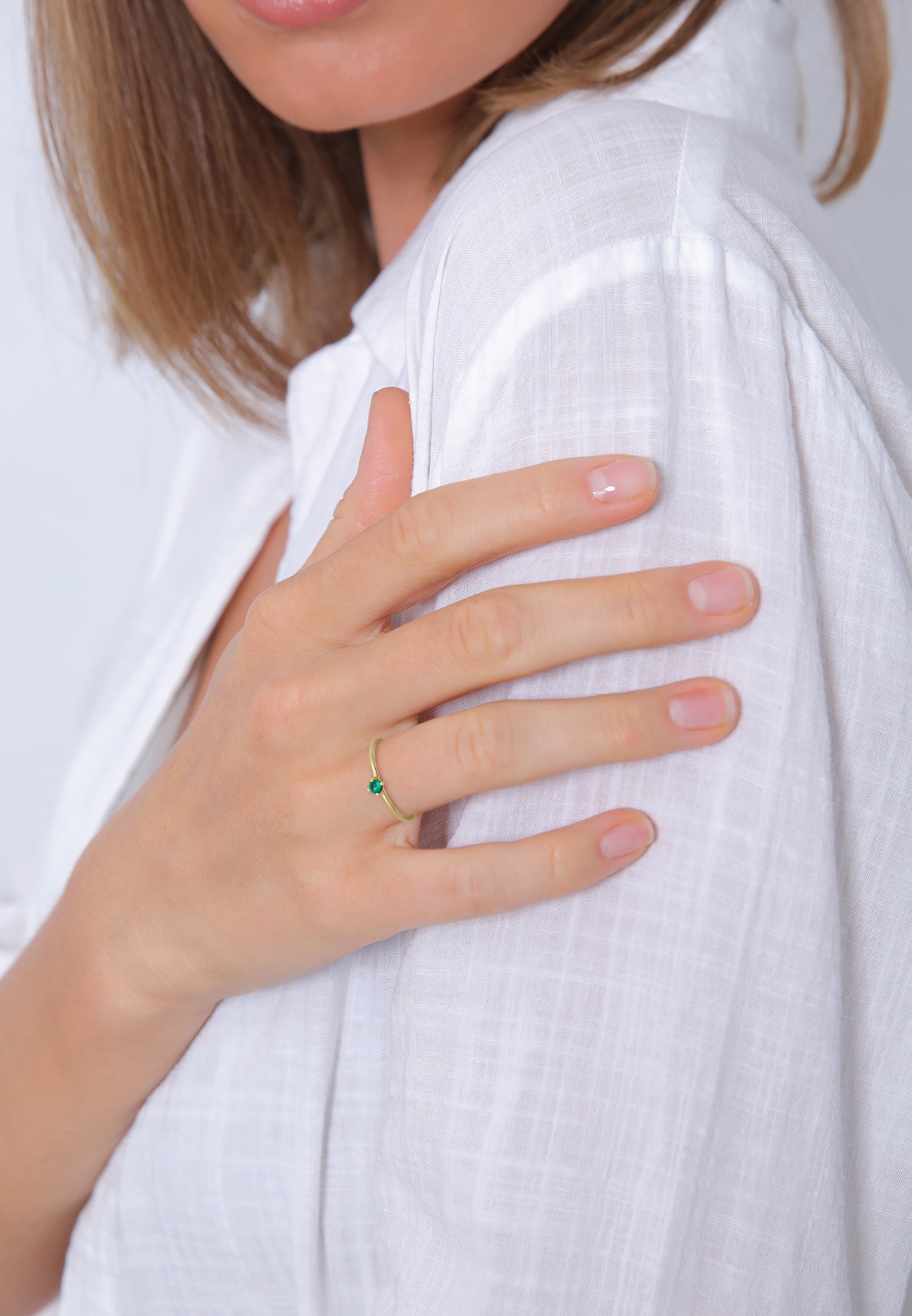 Elli Premium Silberring »Ring Synthetischer Smaragd Solitär 375er Gelbgold«