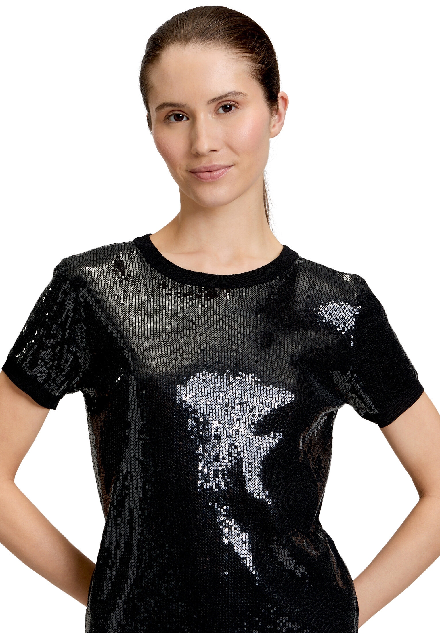 Vera Mont Kurzarmshirt »Damen mit Rundhalsausschnitt« 1 Stk. Pailletten