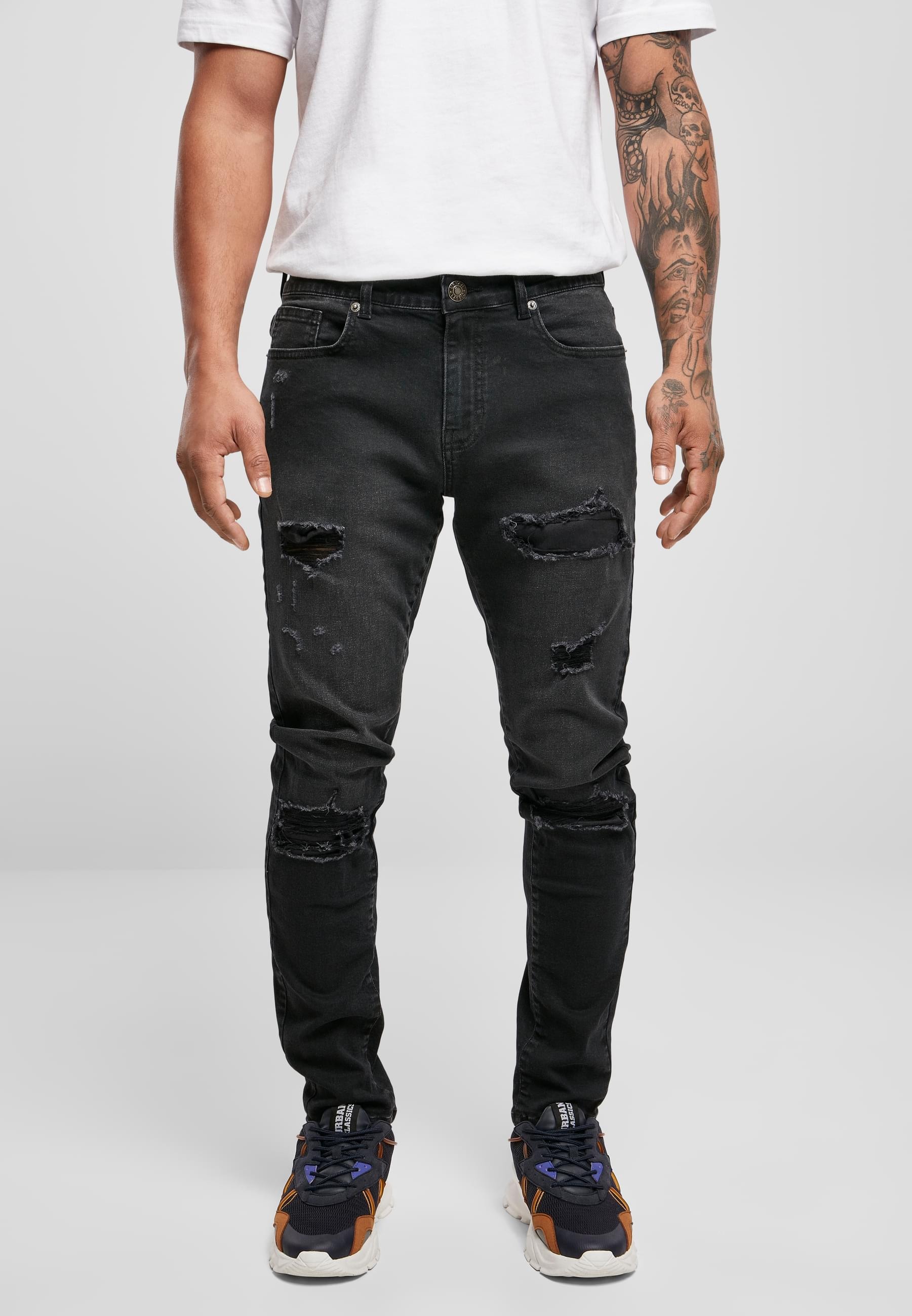 URBAN CLASSICS Bequeme Jeans »Urban Classics Herren Heavy Destroyed Slim Fit Jeans«, (1 tlg.)