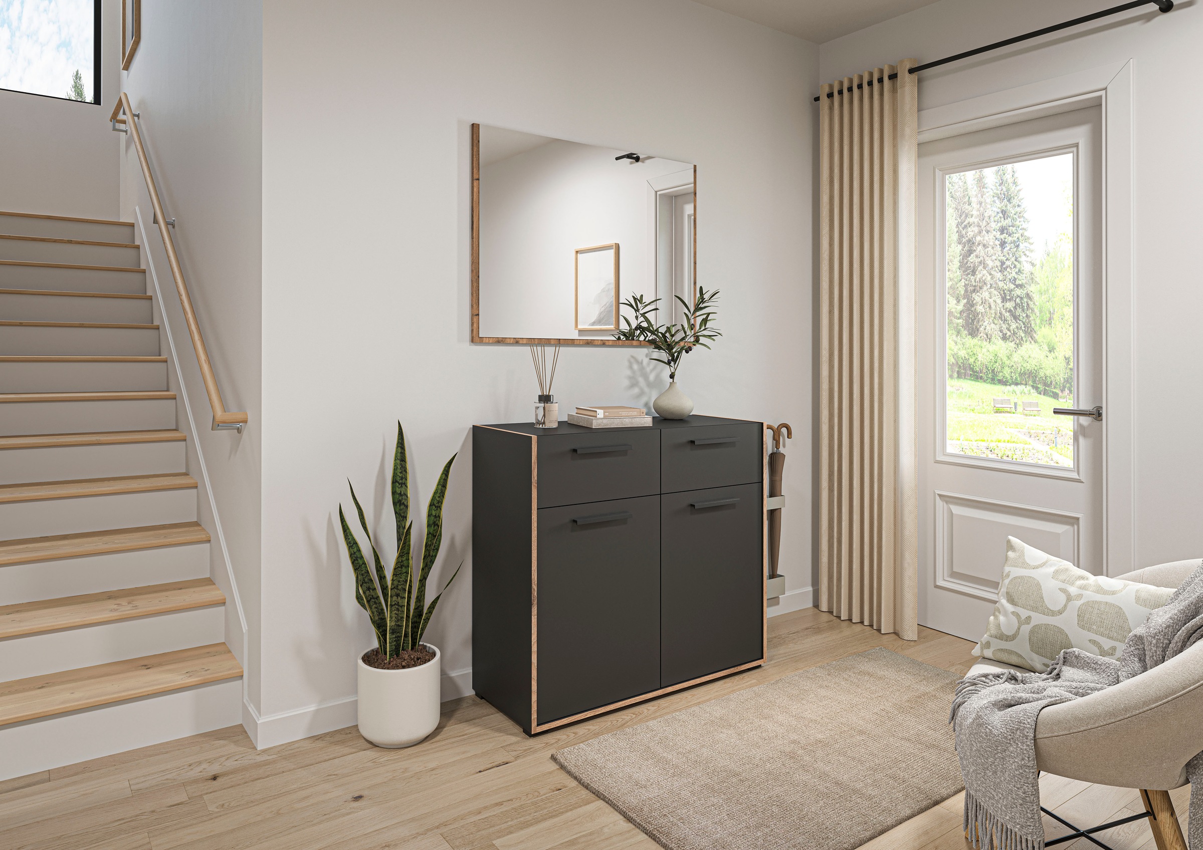 INOSIGN Garderoben-Set »MUSTA, 2-teilig, bestehend aus: Kommode & Garderobenspiegel«, Kombination, Kompaktgarderobe, Garderobenkombination, Garderobe