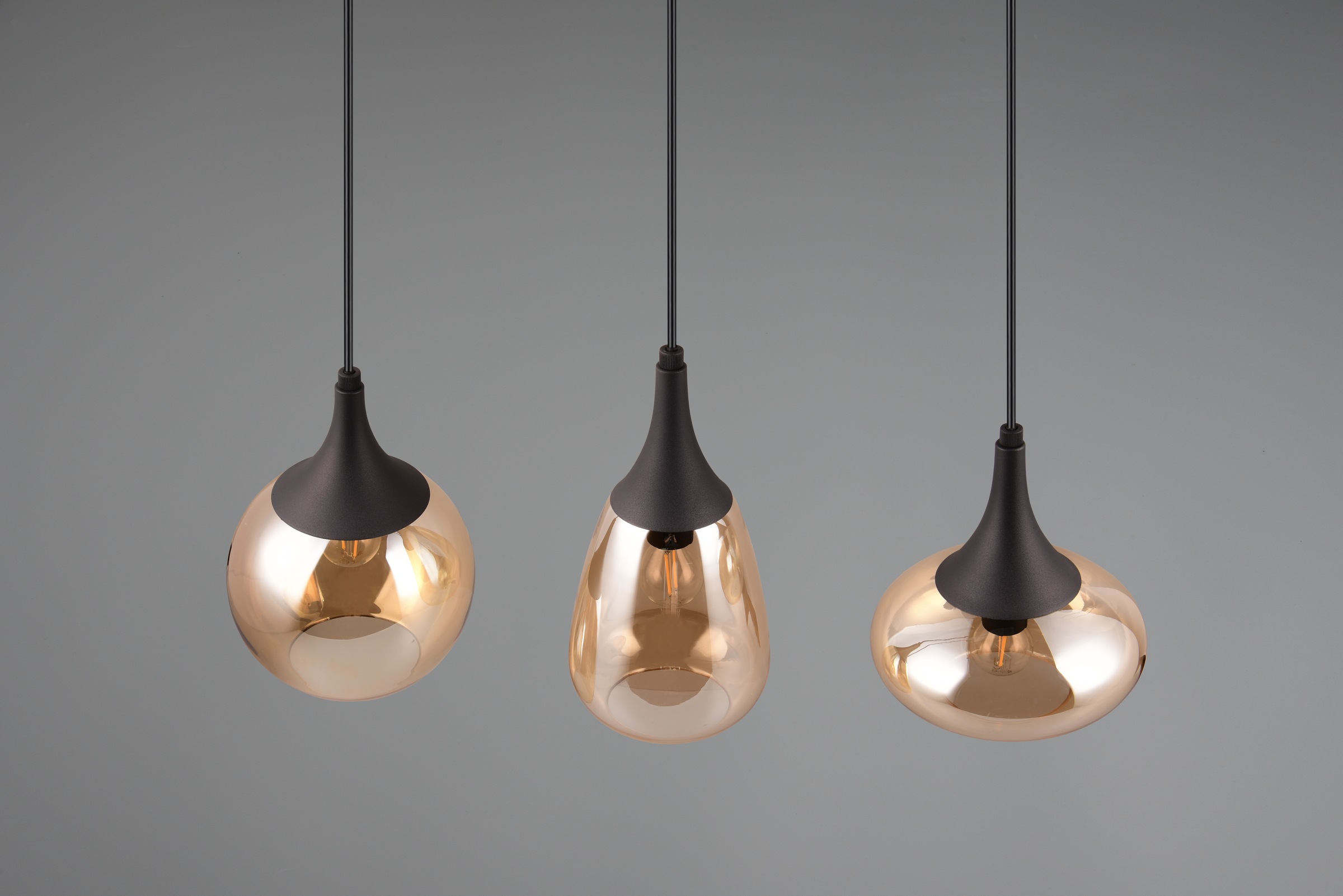 TRIO Leuchten Pendelleuchte »LUMINA, E14 Hängelampe 3-flammig Glasschirme in 3 Formen amberfarbig«, 3 flammig, Leuchtmittel E14 | Leuchtmittel wechselbar, exkl 3x E14 max 40W, Hängeleuchte höhenverstellbar bis max 150 cm