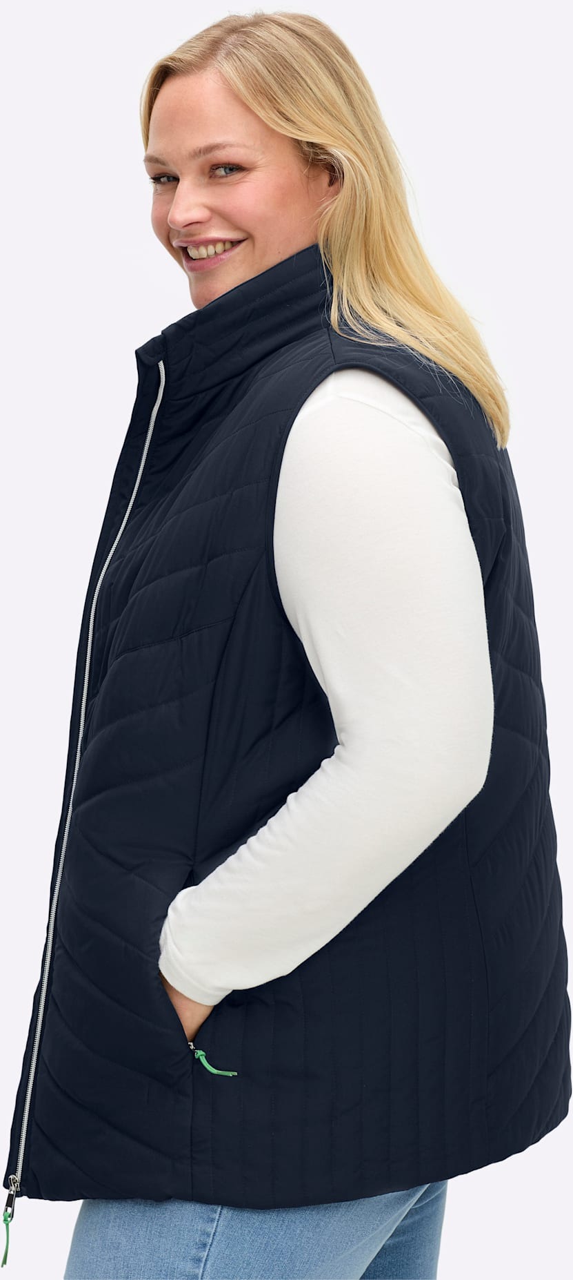 Steppweste SHEEGO, Damen, Gr. 52, tiefblau, 100% Polyester, Wattierung:100% Polyester, unifarben, Westen Steppweste 3