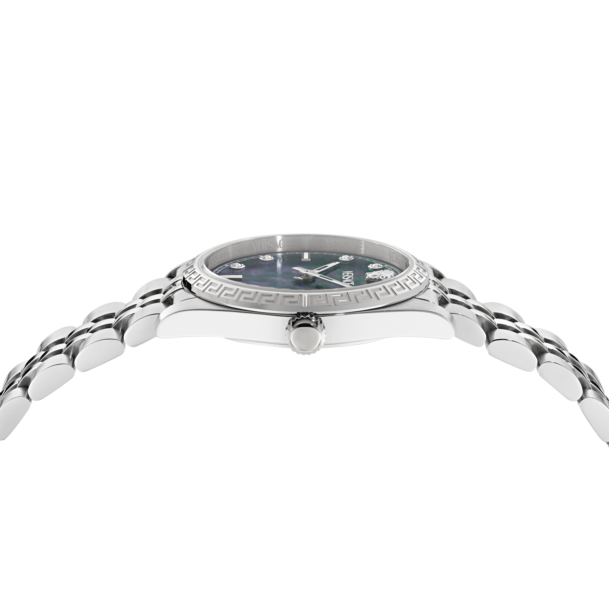 Versace Quarzuhr »MILLENYIUM LADY« Armbanduhr, Damenuhr, Swiss Made, Edelstahlarmband, analog, Diamant