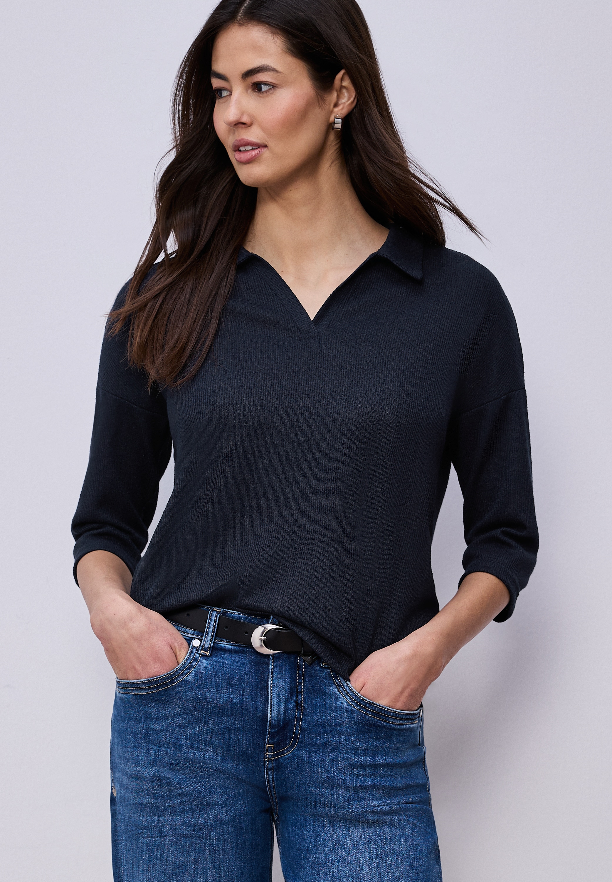 STREET ONE 3/4-Arm-Shirt mit Polokragen und V-Ausschnitt