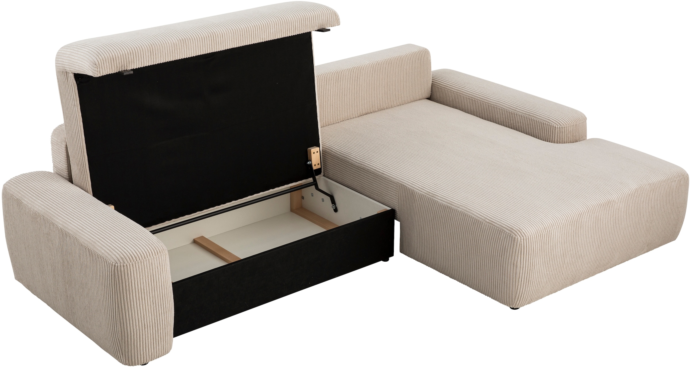Home affaire Ecksofa »TORGE (264cm), Schlafsofa in Cord, Samtvelours o Struktur fein, L-Form« Schlaffunktion, Bettkasten, Liegefläche: 125/210 cm