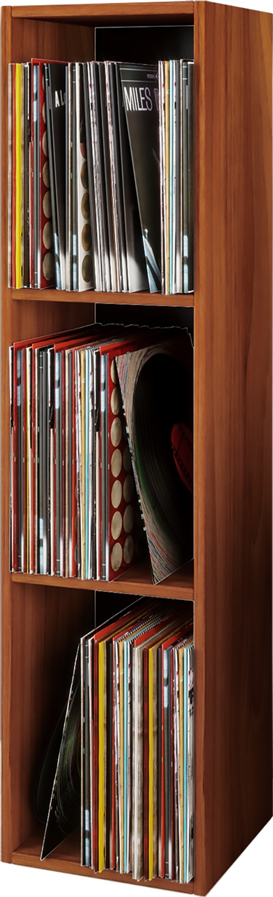 Media-Regal VCM, B:34cm T:30cmkern, nussbaum, Regale, "Holz Schallplatten LP Stand Regal Platto 3fach"