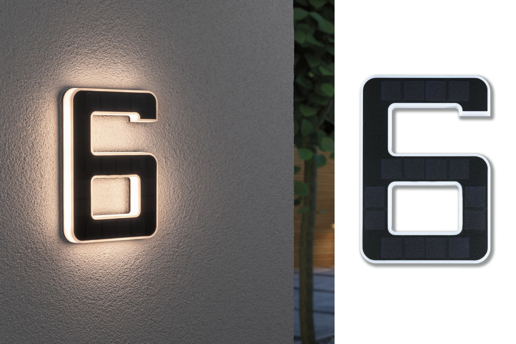 Paulmann LED Außen-Wandleuchte "Solar Hausnummer", 1 flammig-flammig, LED-Modul, Hausnummern, Buchstaben wählbar, Akku w