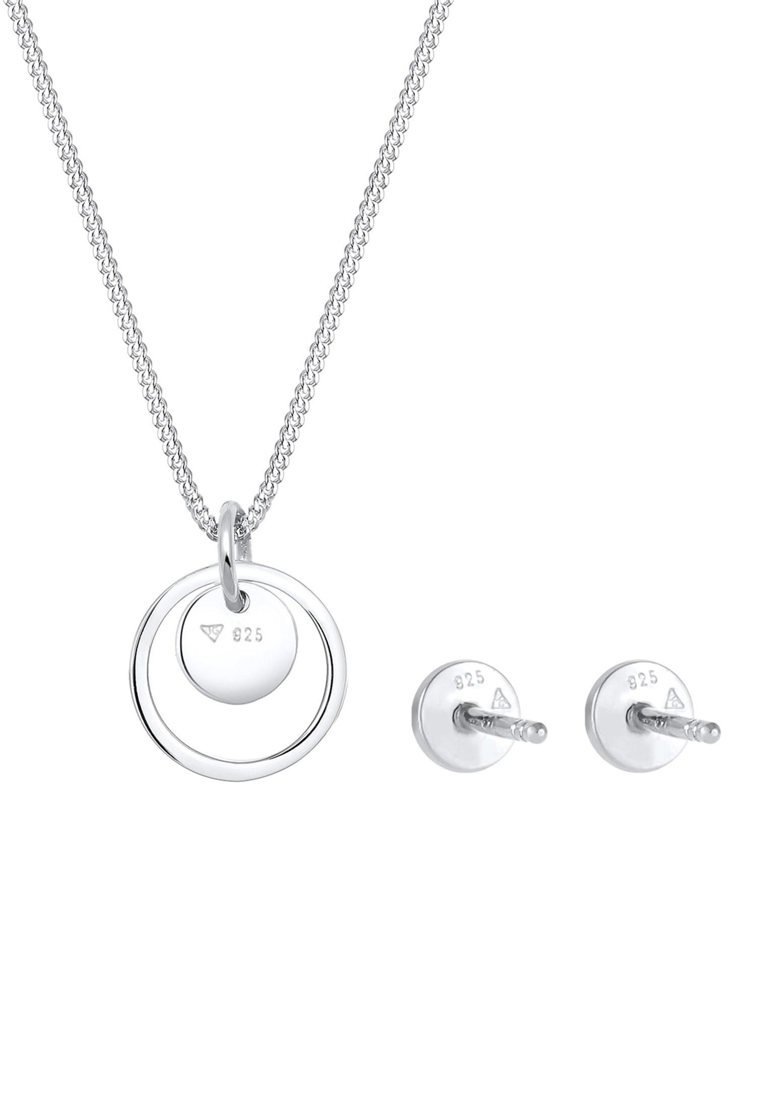 Elli Schmuckset »Rund Plättchen Kette Ohrstecker 925 Silber«