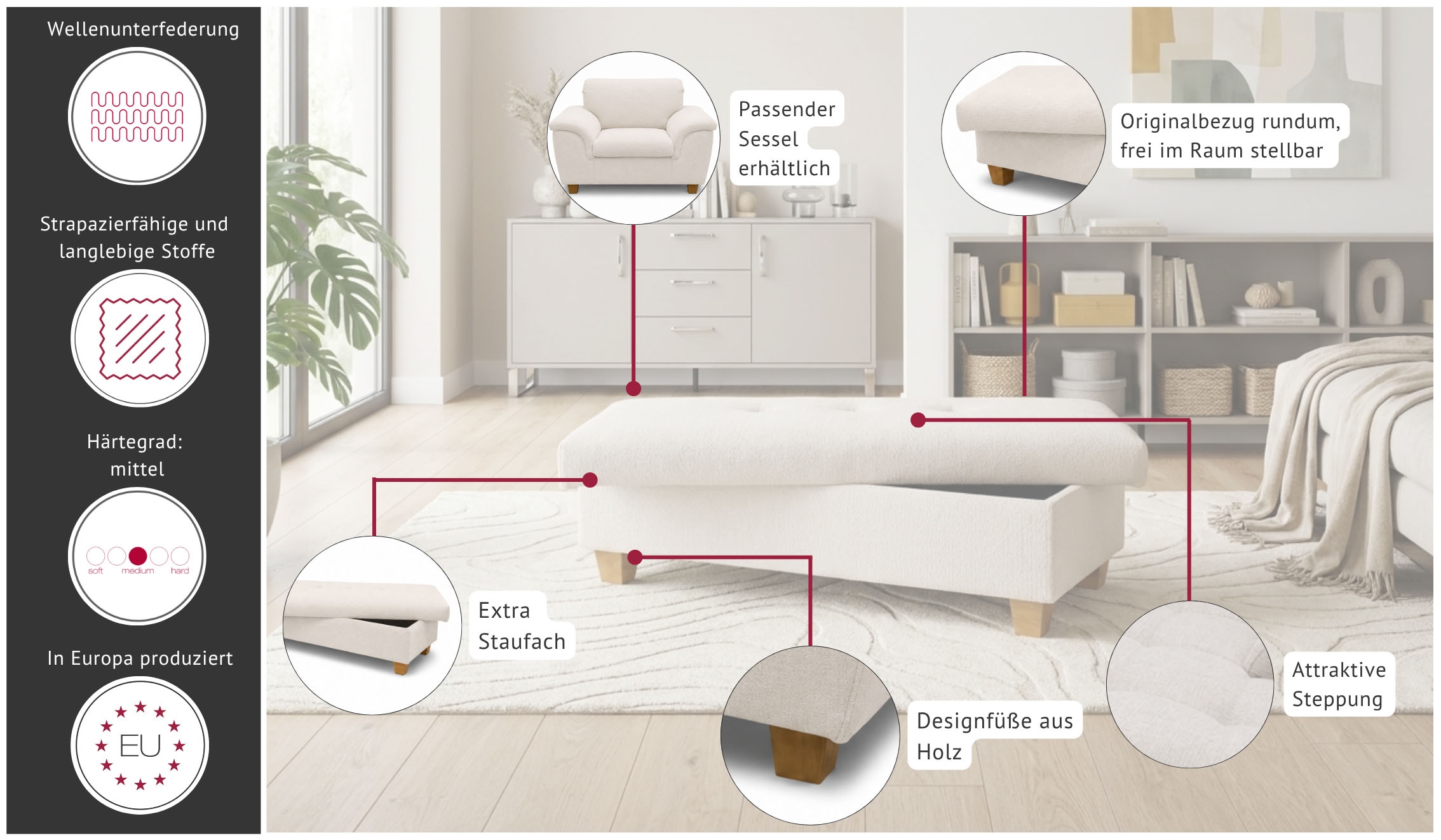 OTTO home Hocker »Egedal« Polsterhocker Egedal mit Staufach, passend zum Sofa